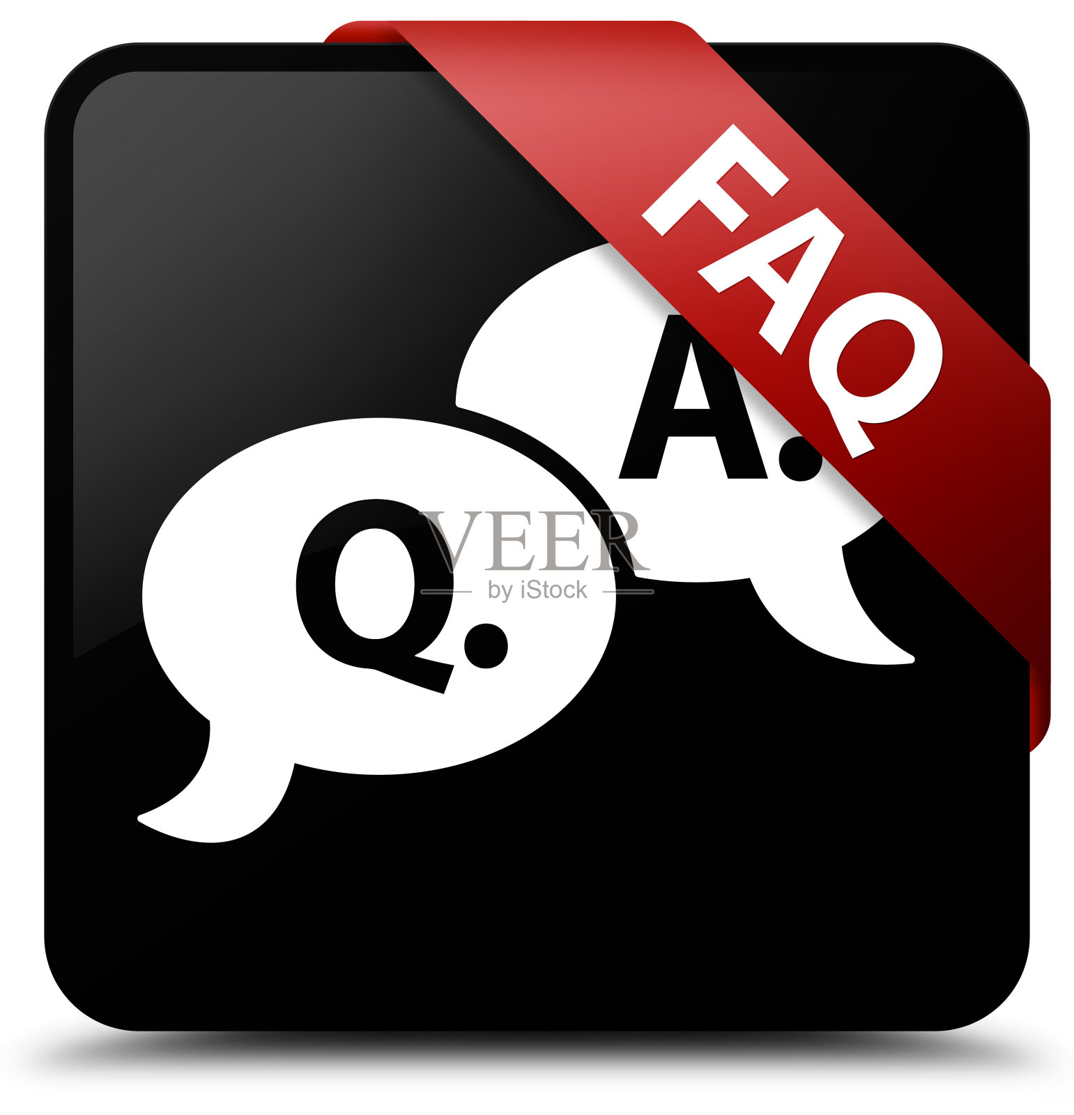 Faq(问题解答气泡图标)黑色方块按钮红色丝带在角落插画图片素材
