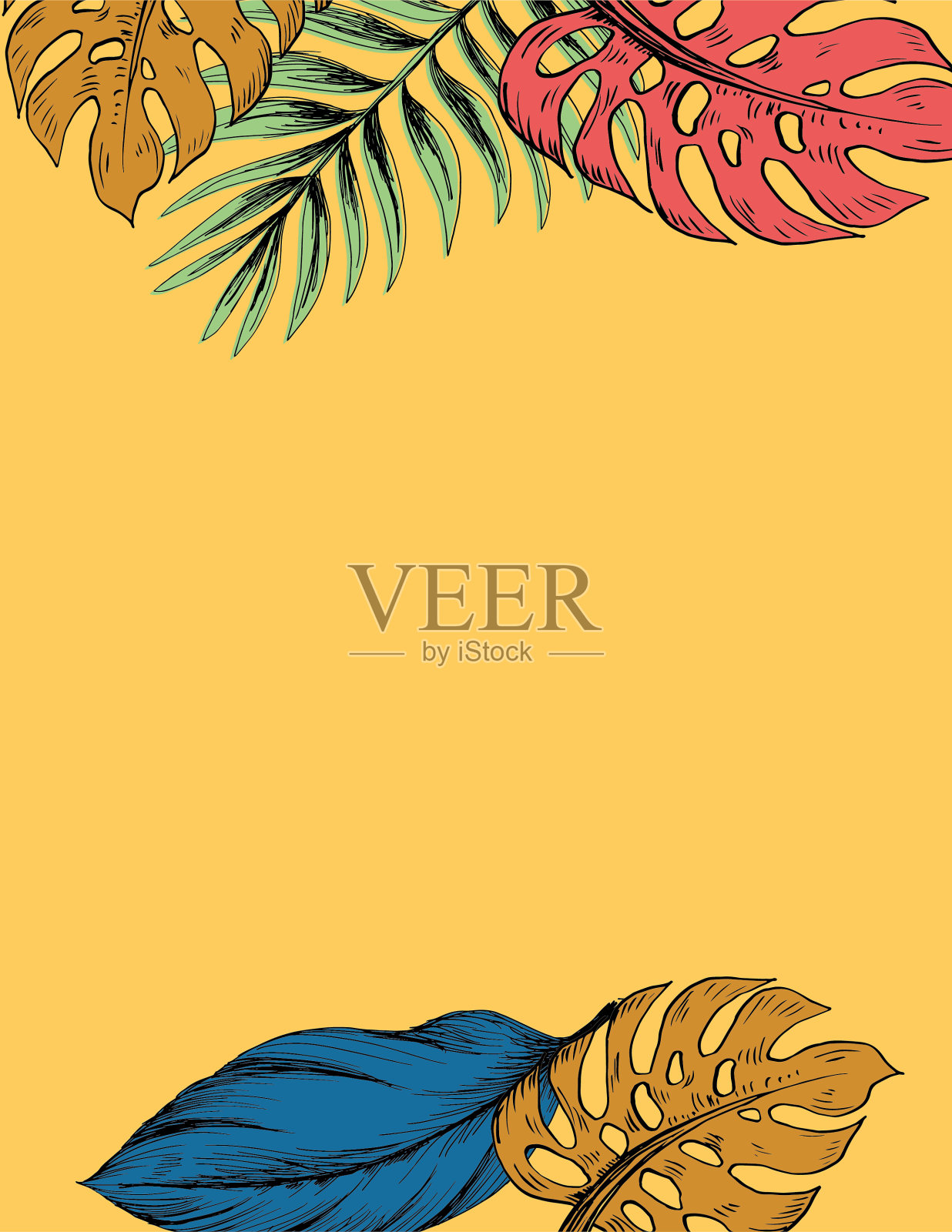 热带植物背景与文本空间插画图片素材