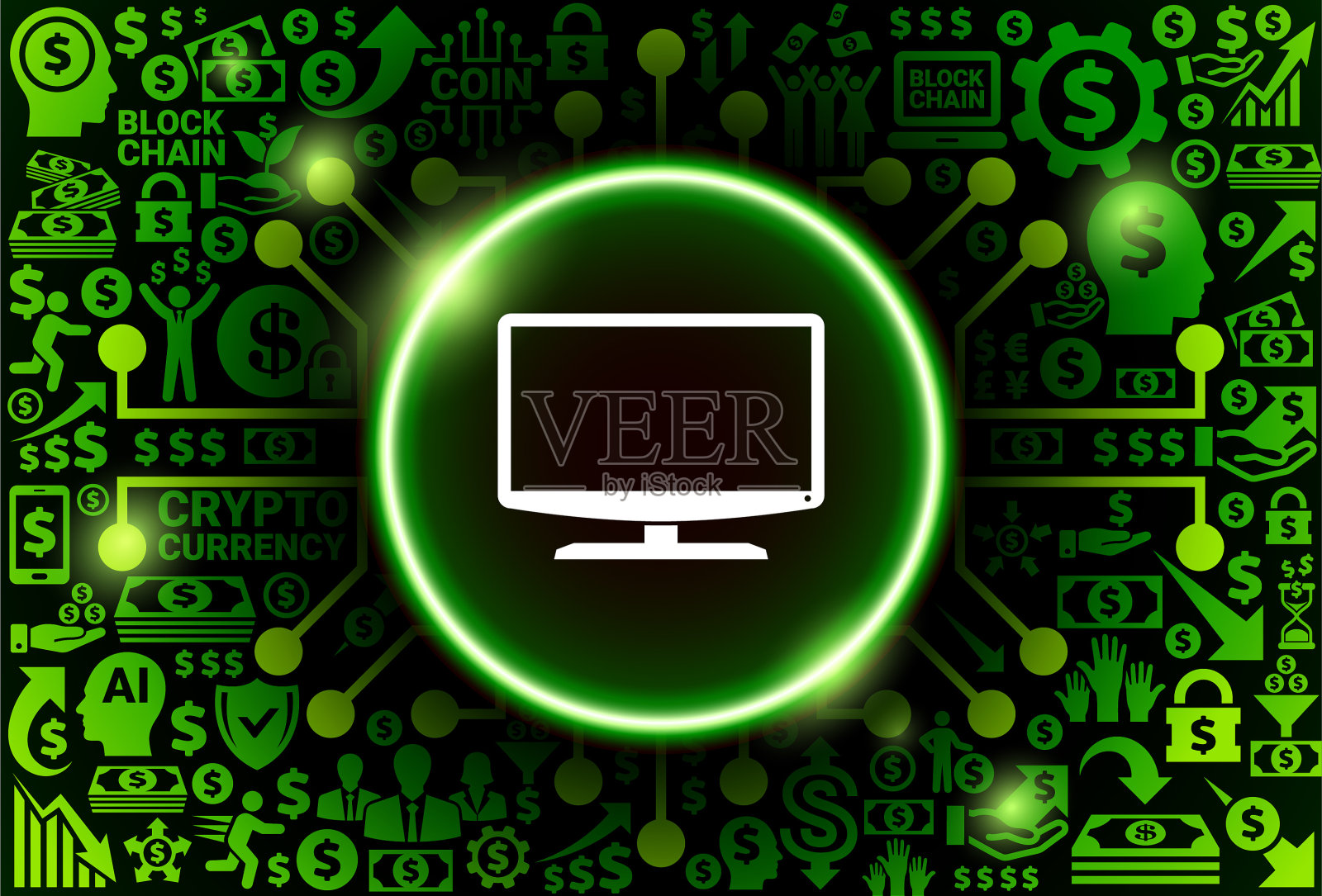 监控货币和加密货币背景图标插画图片素材