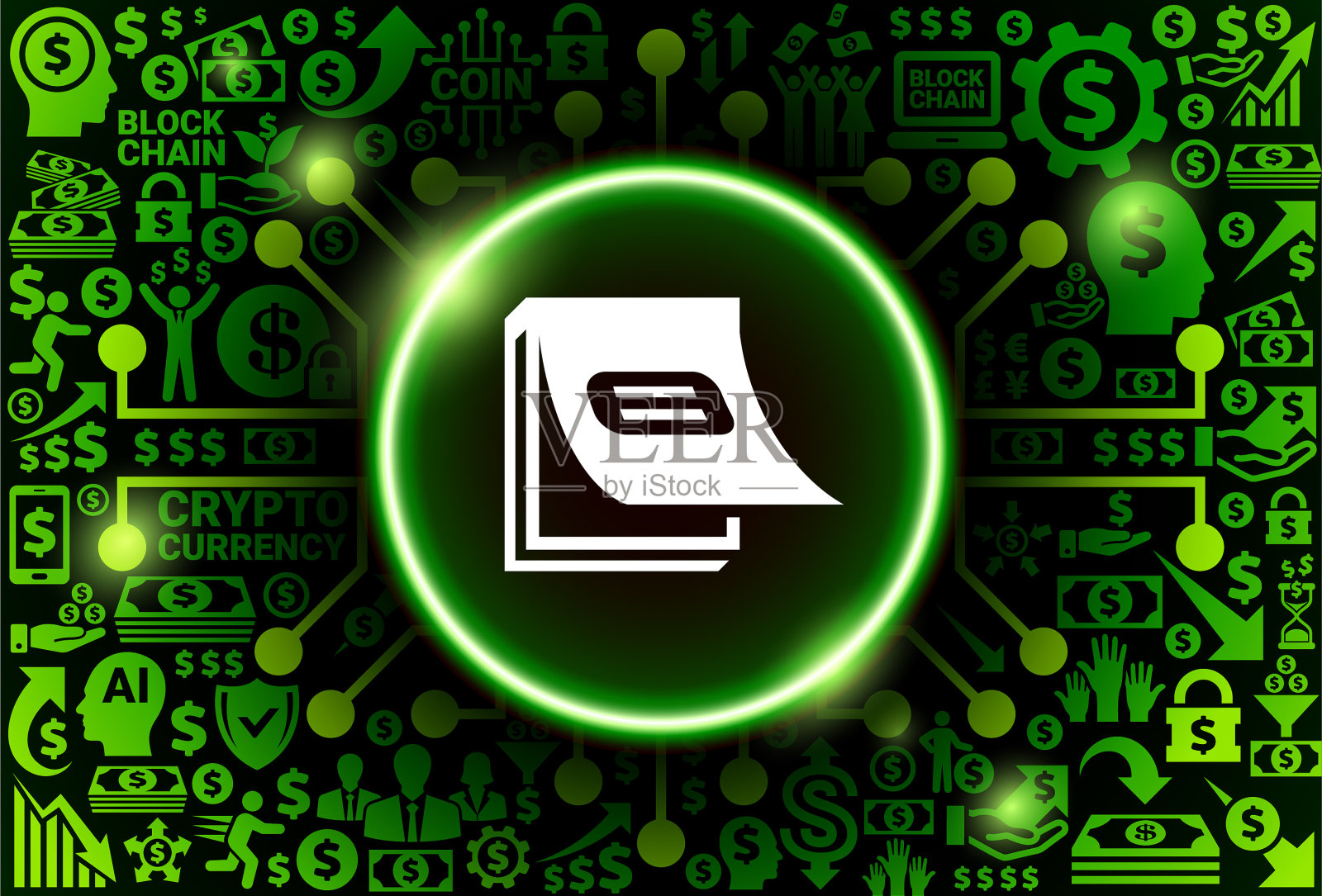 在货币和加密货币背景上张贴注释图标插画图片素材