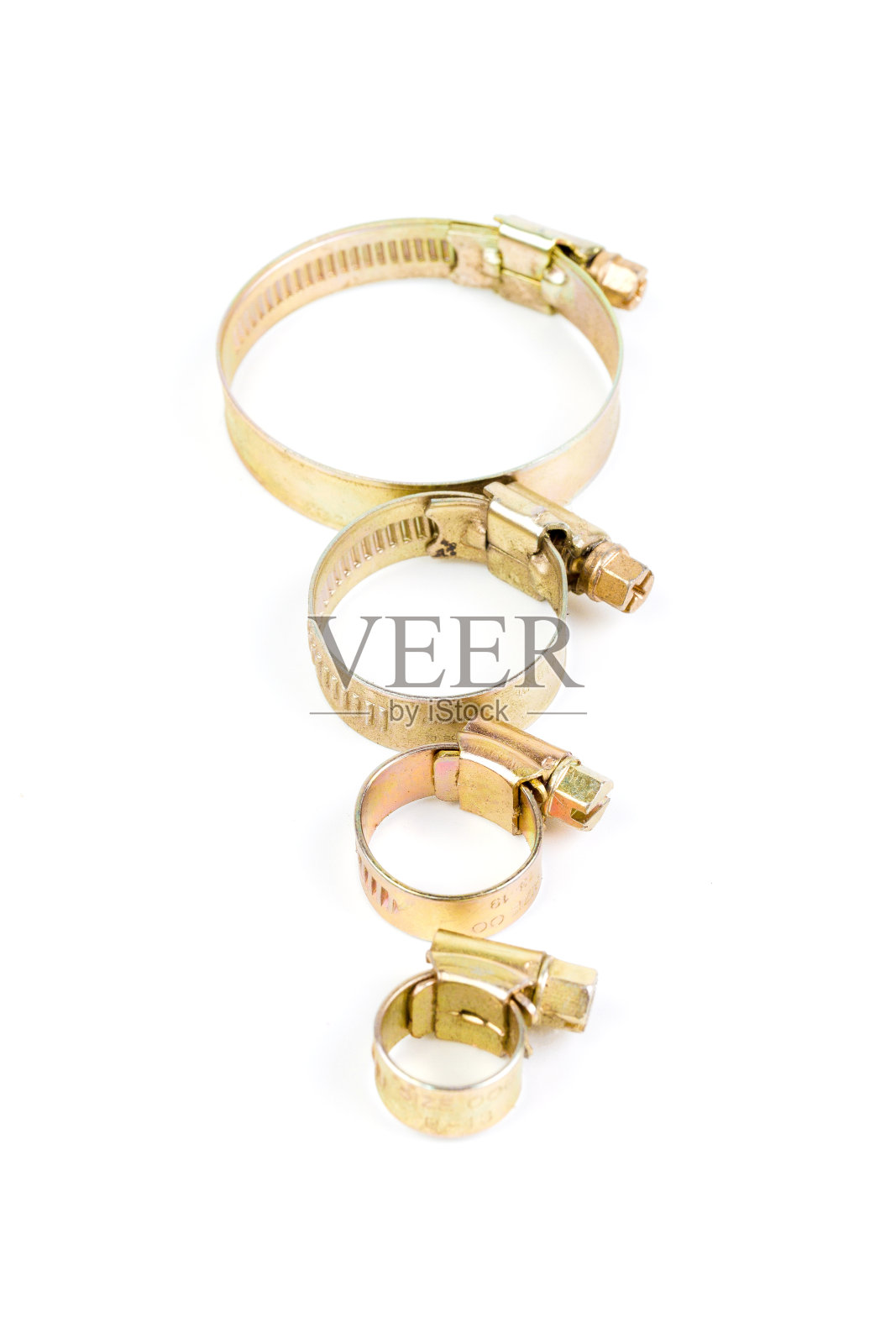 四铜蜗杆软管夹。照片摄影图片