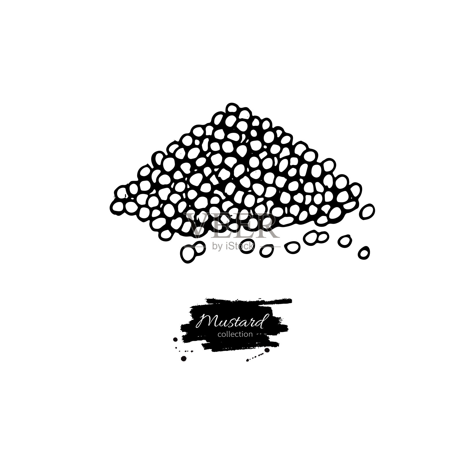 芥末种子堆矢量绘制。手拉调味桩。插画图片素材