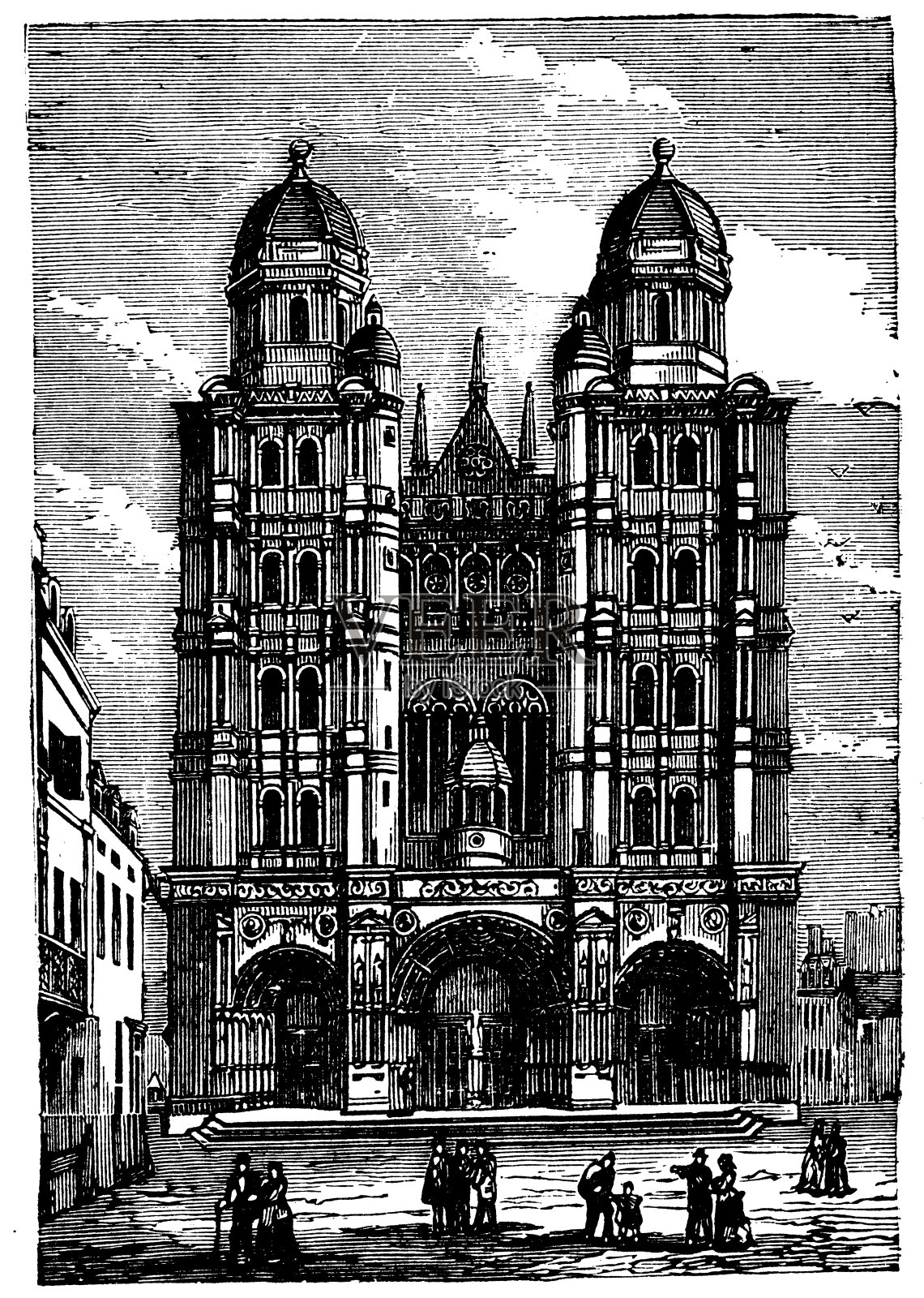 古董雕刻插图:第戎大教堂插画图片素材