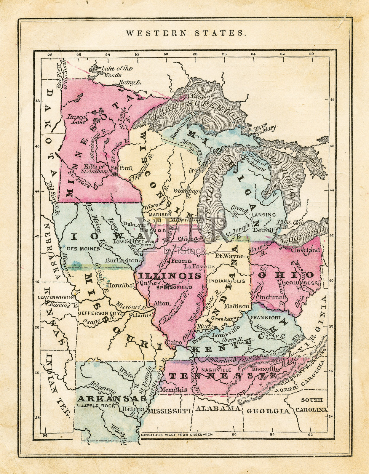 美国西部各州地图1871年插画图片素材