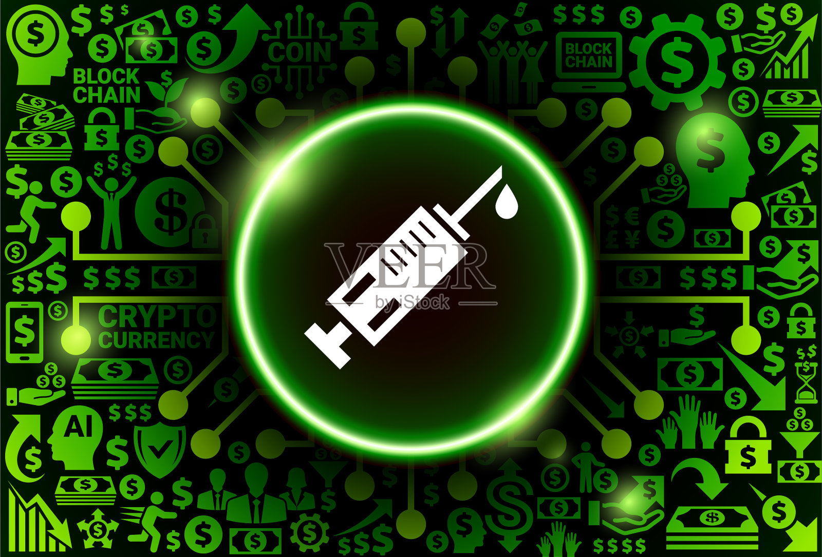 注射器图标在货币和加密货币背景插画图片素材