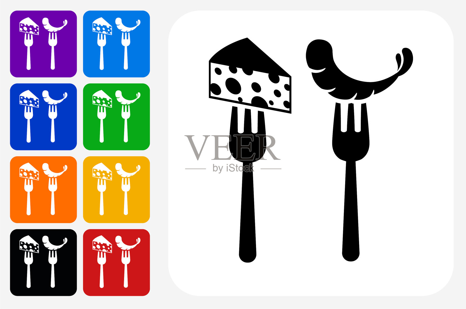 餐厅奶酪和虾图标广场按钮设置插画图片素材