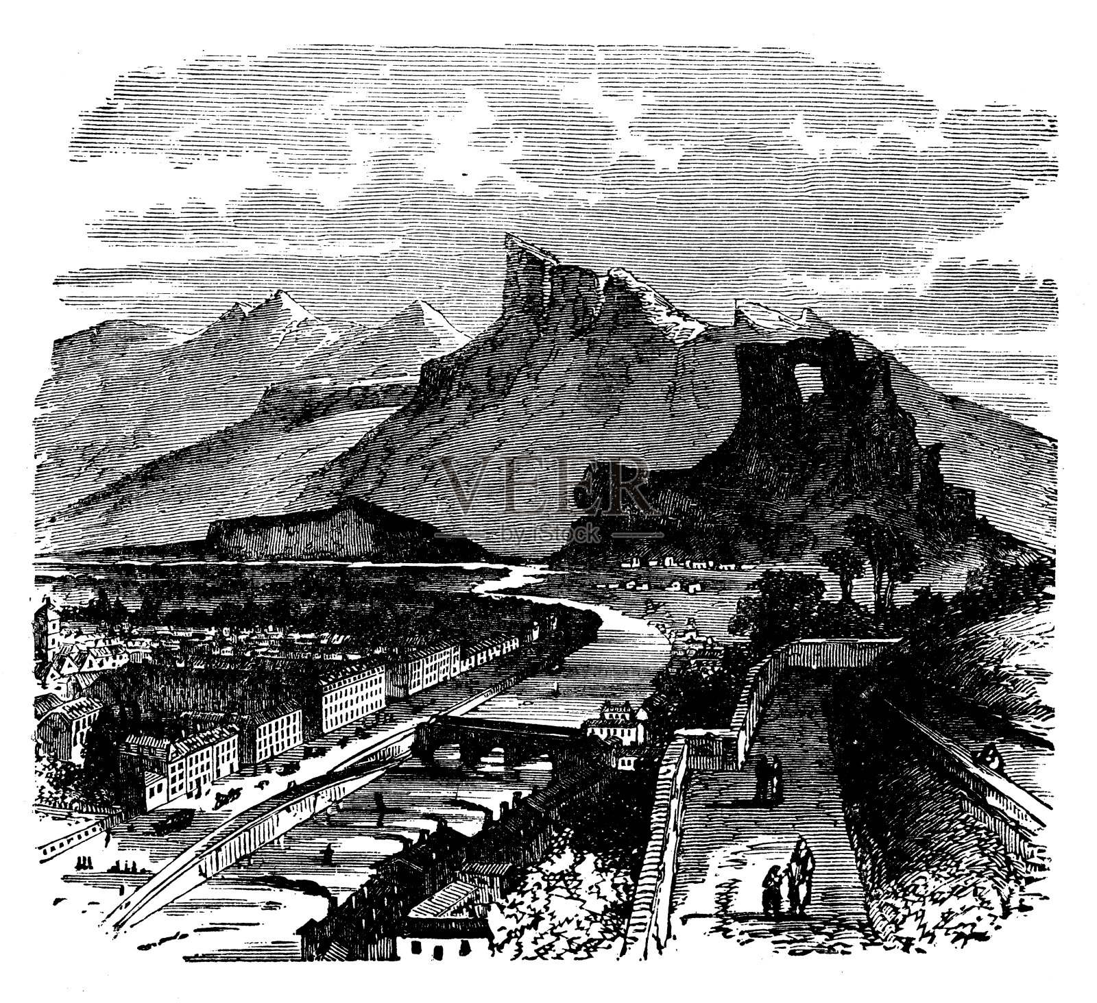 古董版画插图:格勒诺布尔插画图片素材