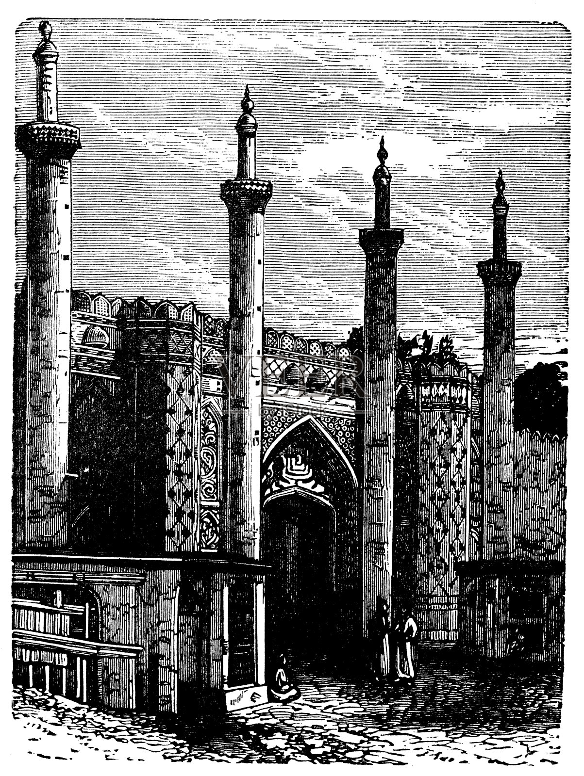 古董雕刻插图:老南门，德黑兰插画图片素材