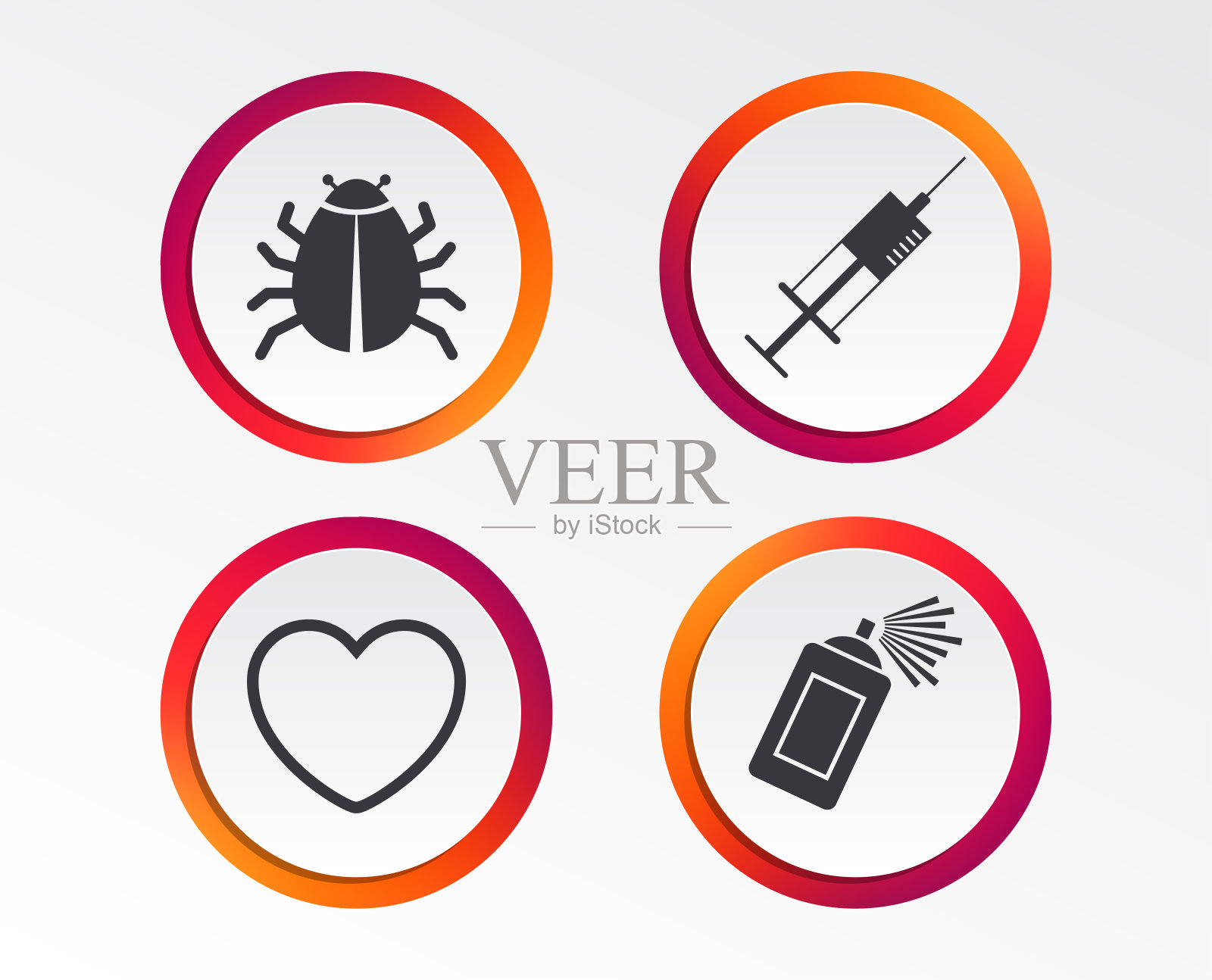 病毒和疫苗的迹象心，喷壶图标。图标素材