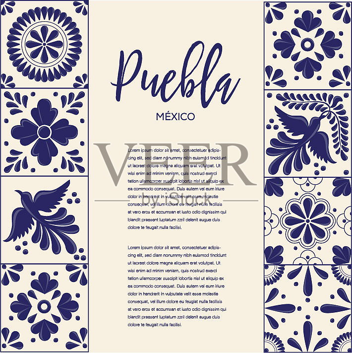 墨西哥普埃布拉的塔拉韦拉瓷砖构图插画图片素材