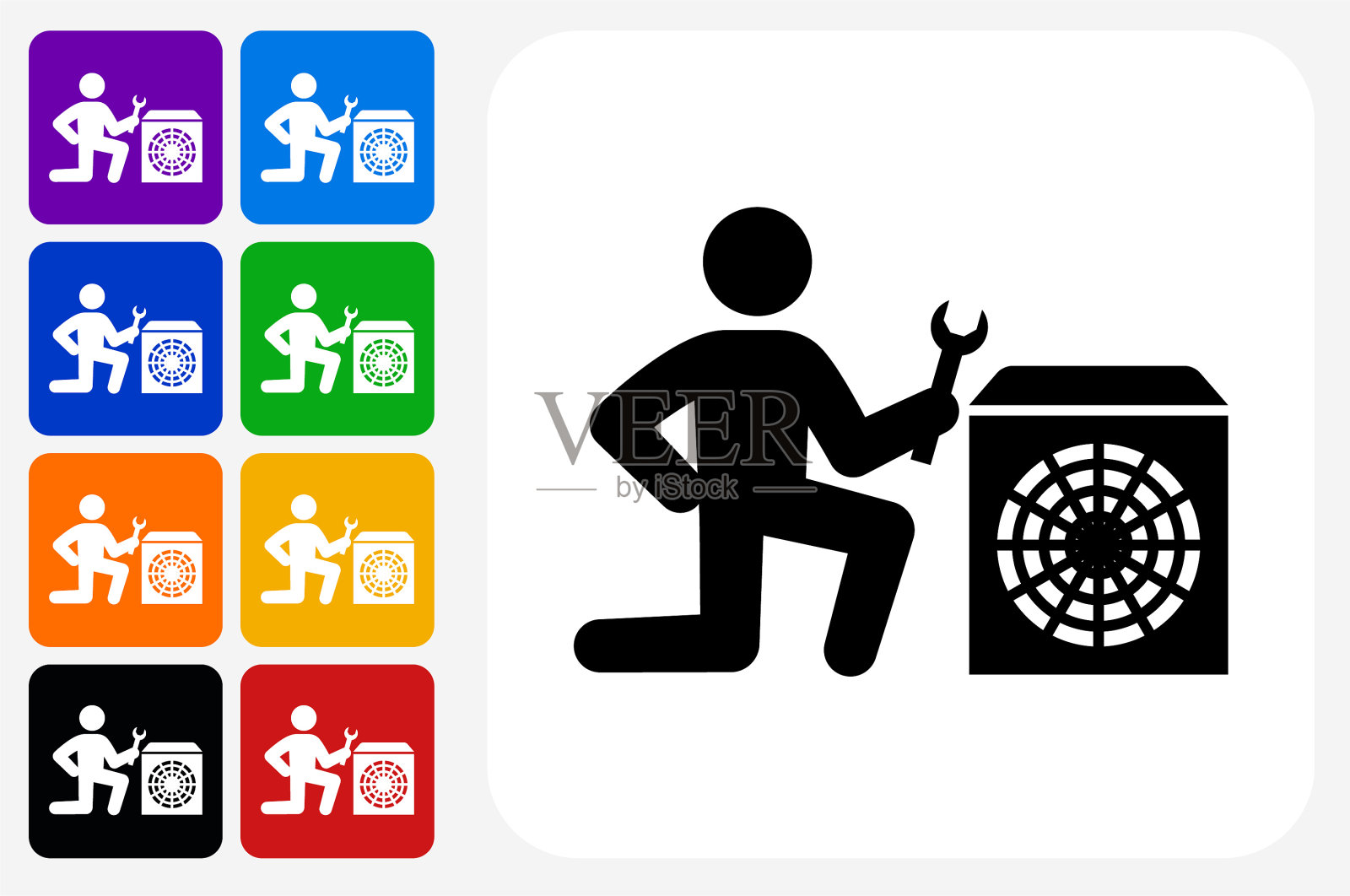 固定风扇图标方形按钮组插画图片素材