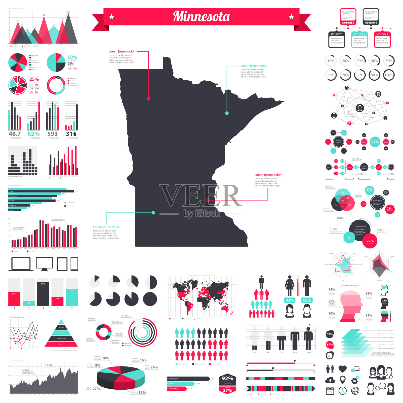 明尼苏达地图与信息图表元素-大创意图形集插画图片素材