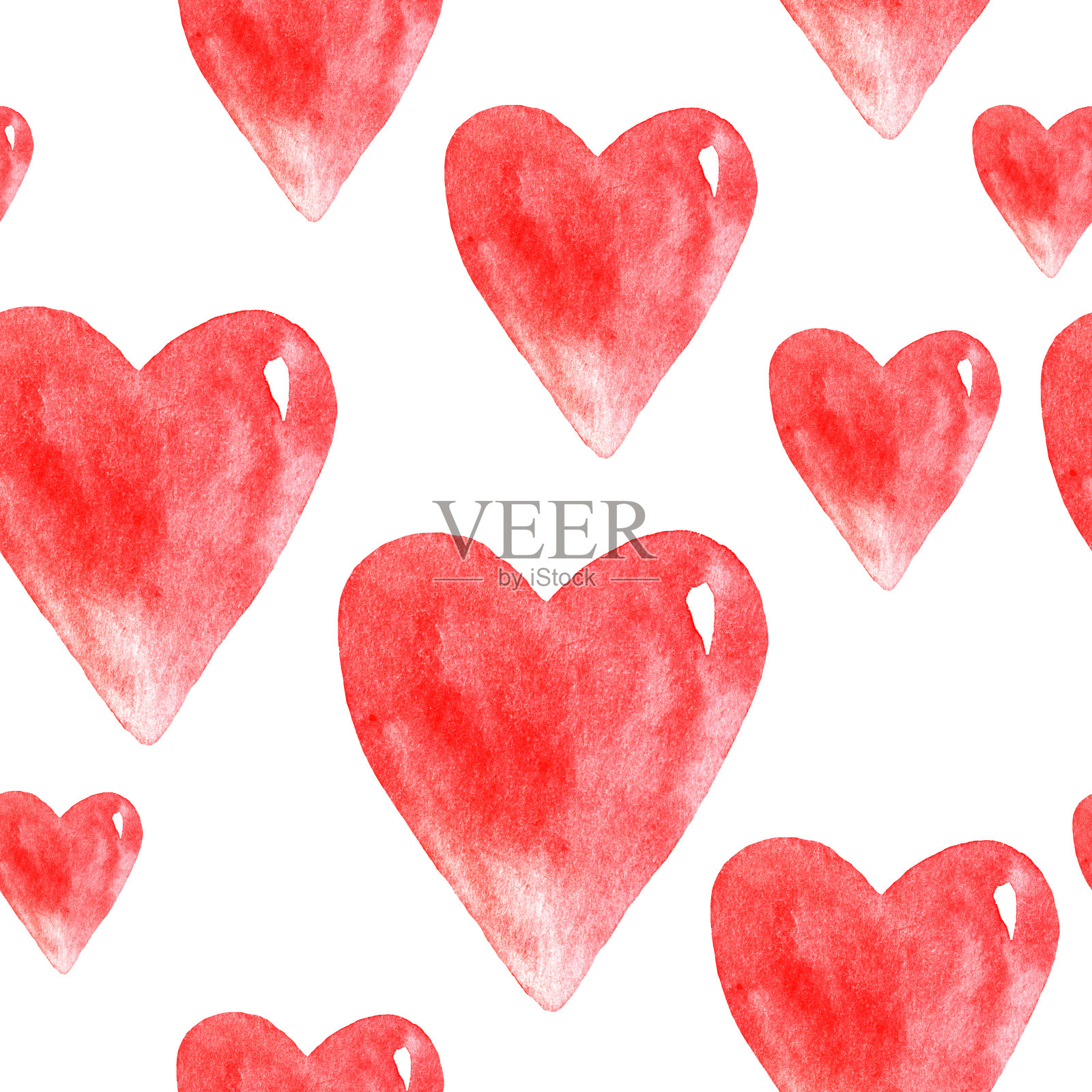 水彩无缝心形图案。插画图片素材