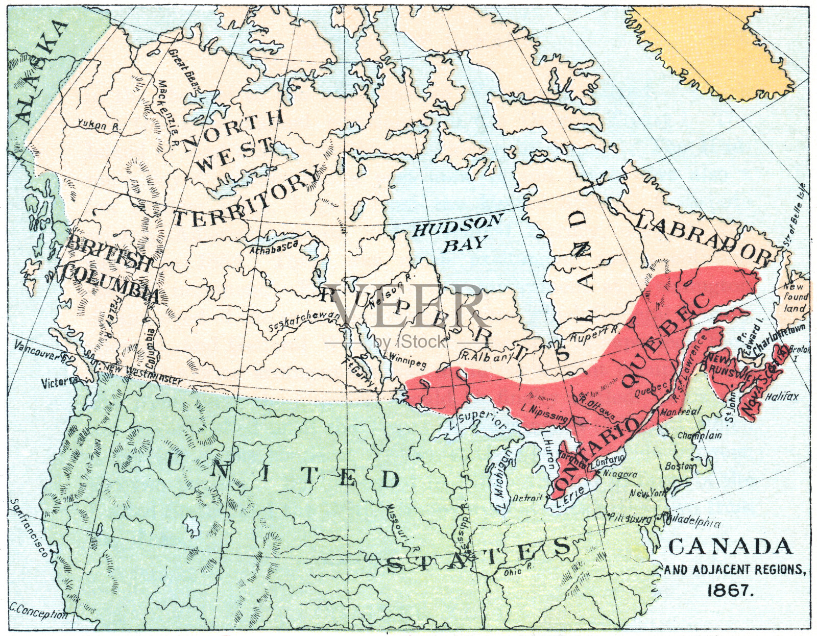加拿大联邦的北美古董地图- 19世纪插画图片素材