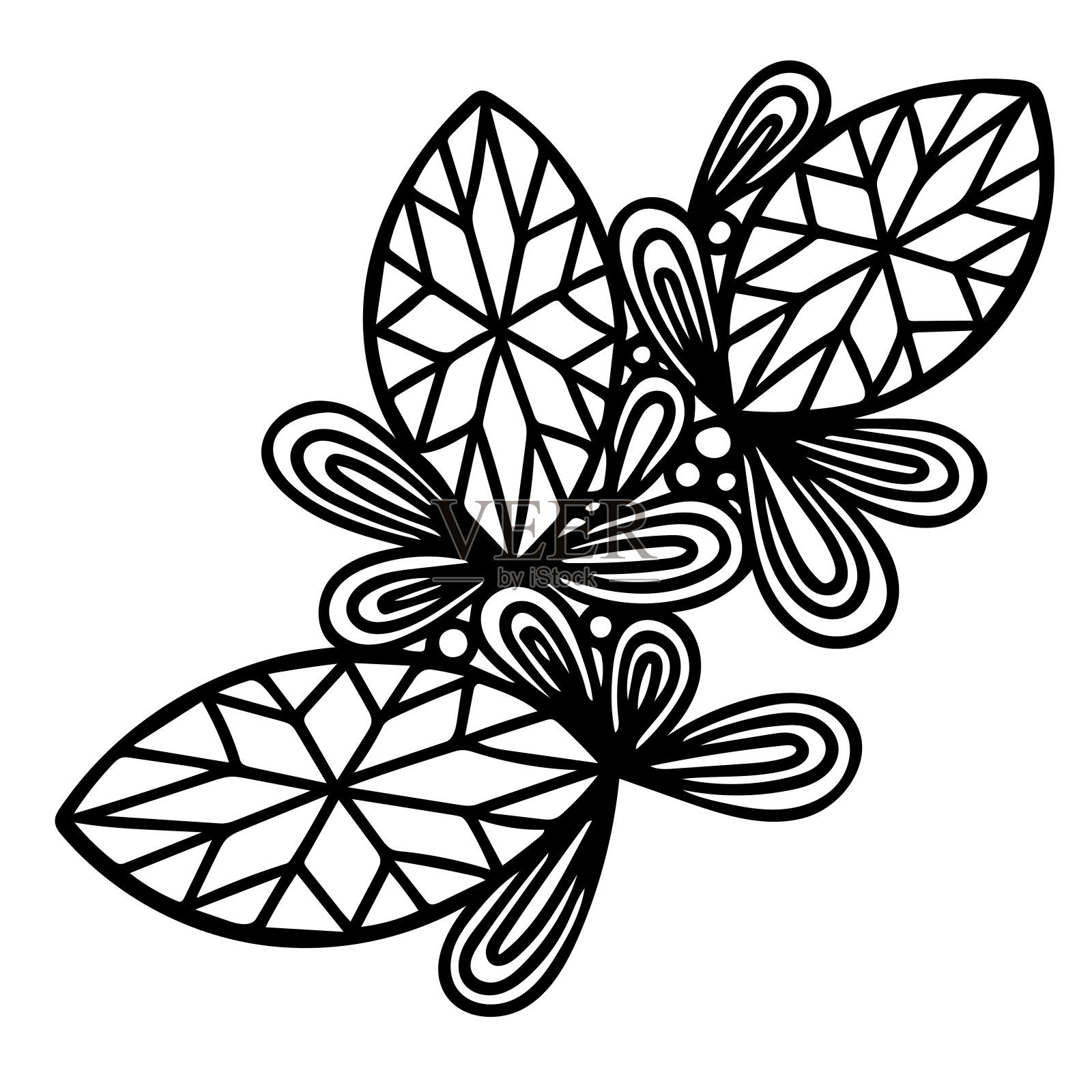 黑色线条抽象水晶宝石孤立在白色背景插画图片素材