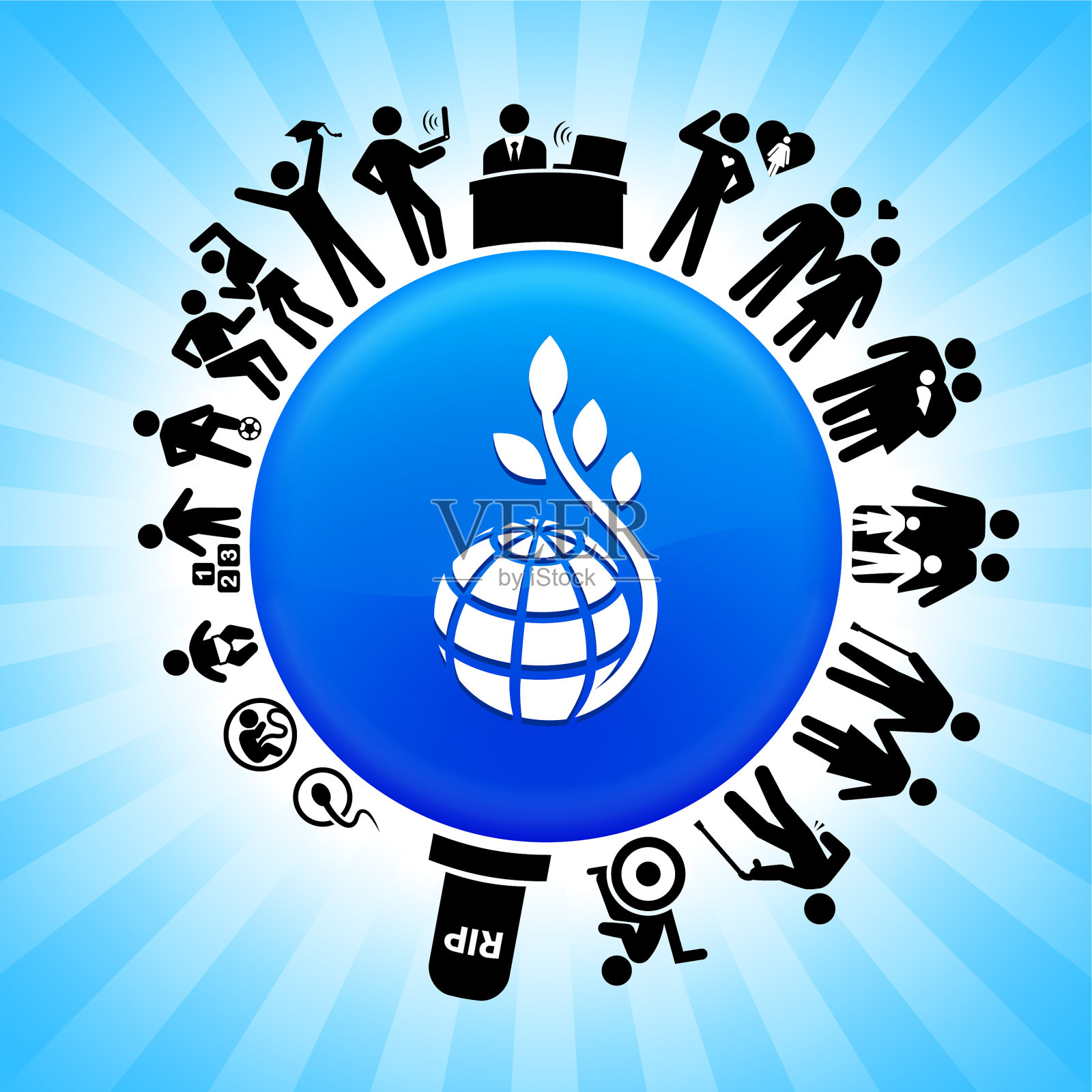 地球和植物茎生命周期阶段的背景插画图片素材