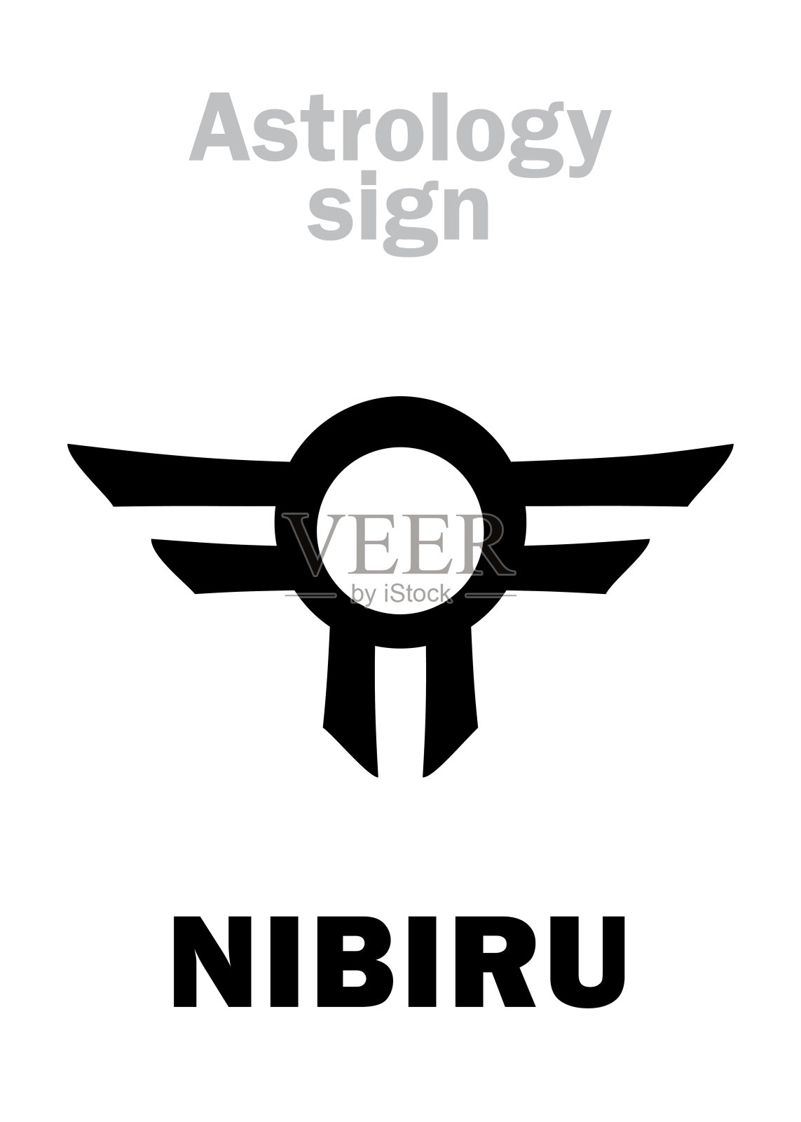 星相字母表:孤儿行星尼比鲁，流氓行星安奴拿其(外星人，古代宇航员)。象形文字符号(单符号)。插画图片素材