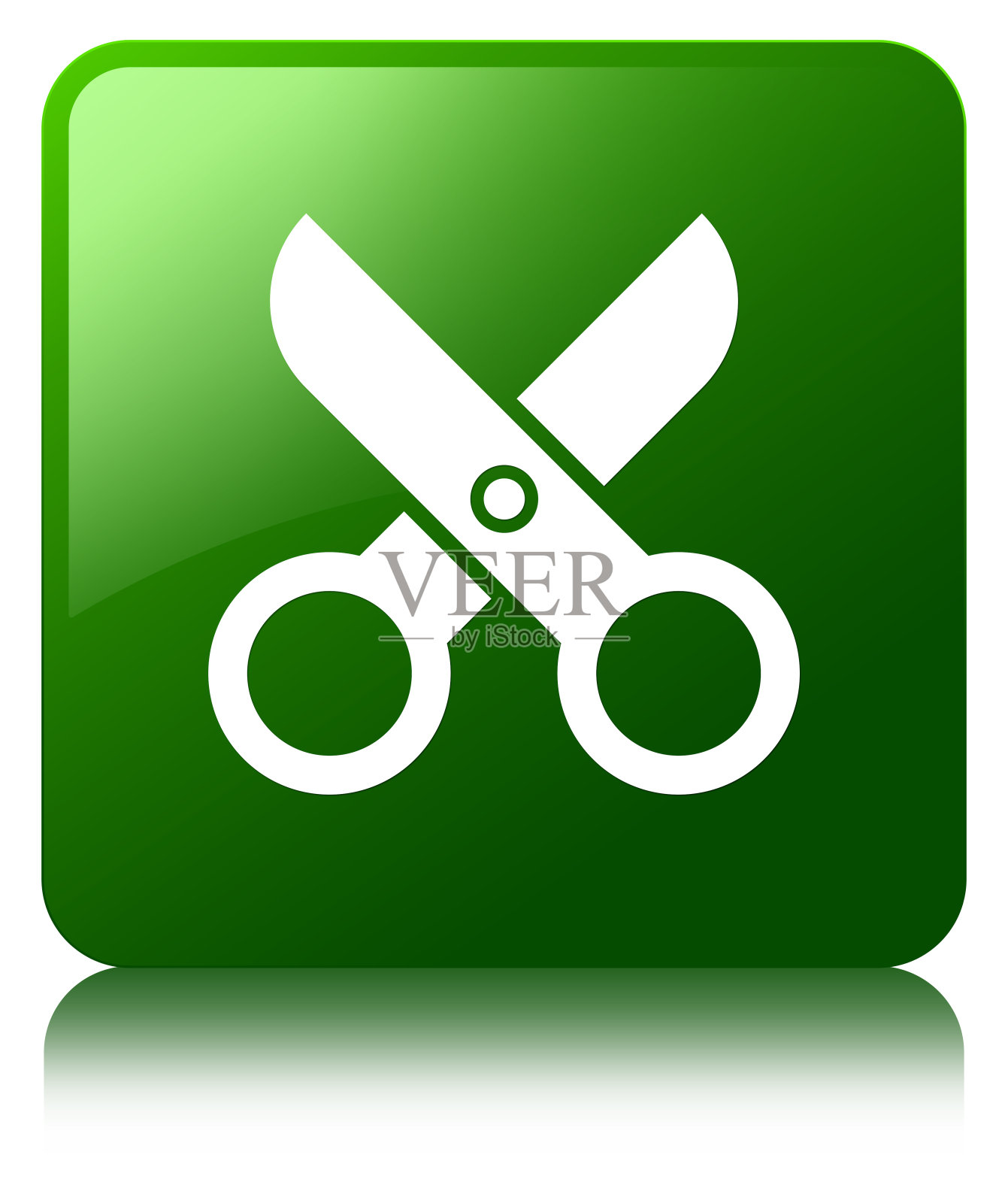 剪子图标绿色方形按钮图标素材