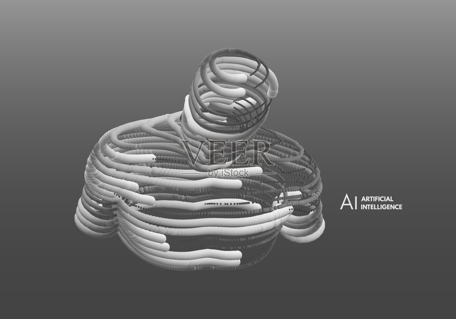 人工智能：技术与工程概念，人体3D模型，连接到虚拟现实的导线插画图片素材