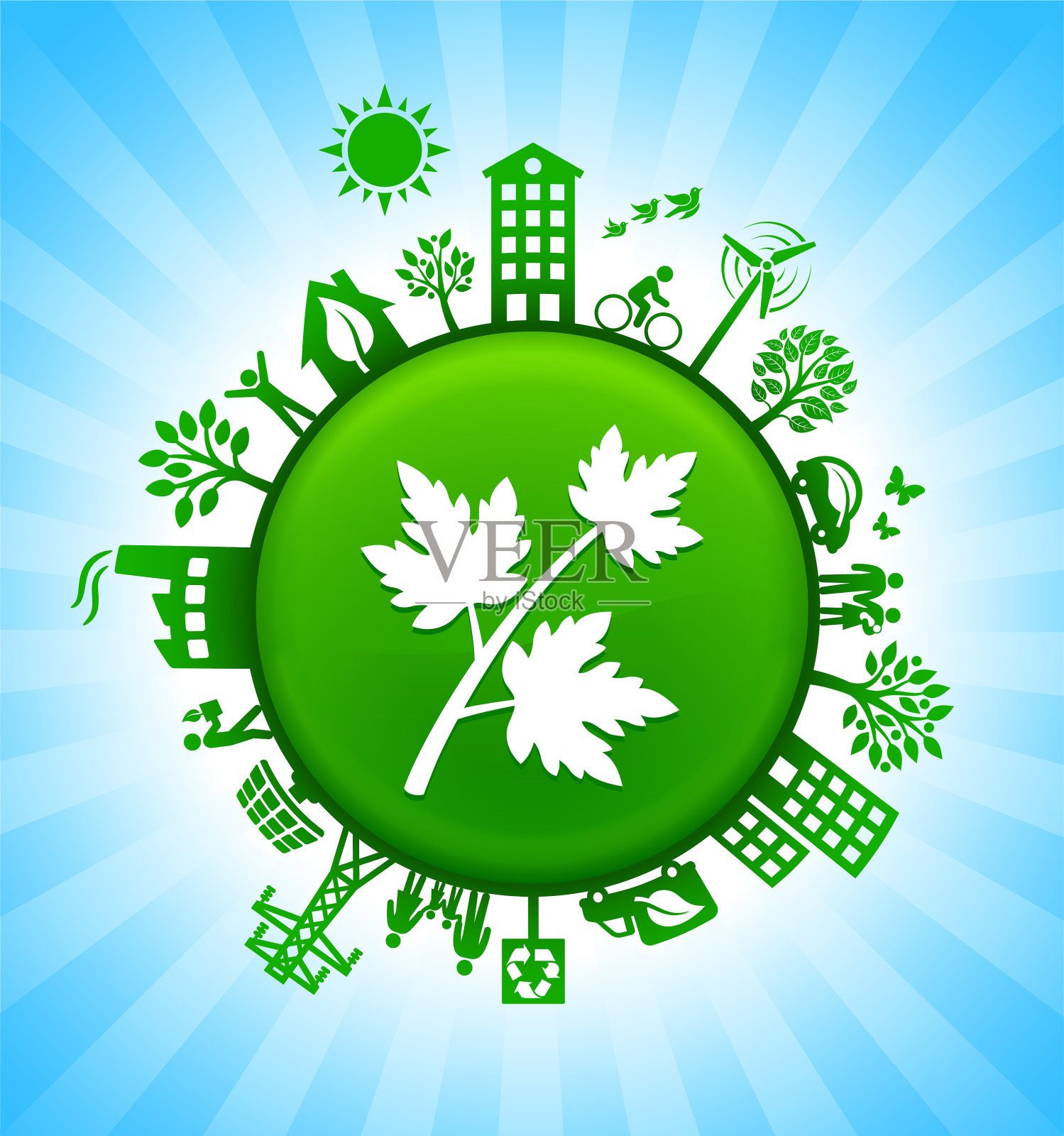 枝叶环境绿色按钮背景在蓝天插画图片素材