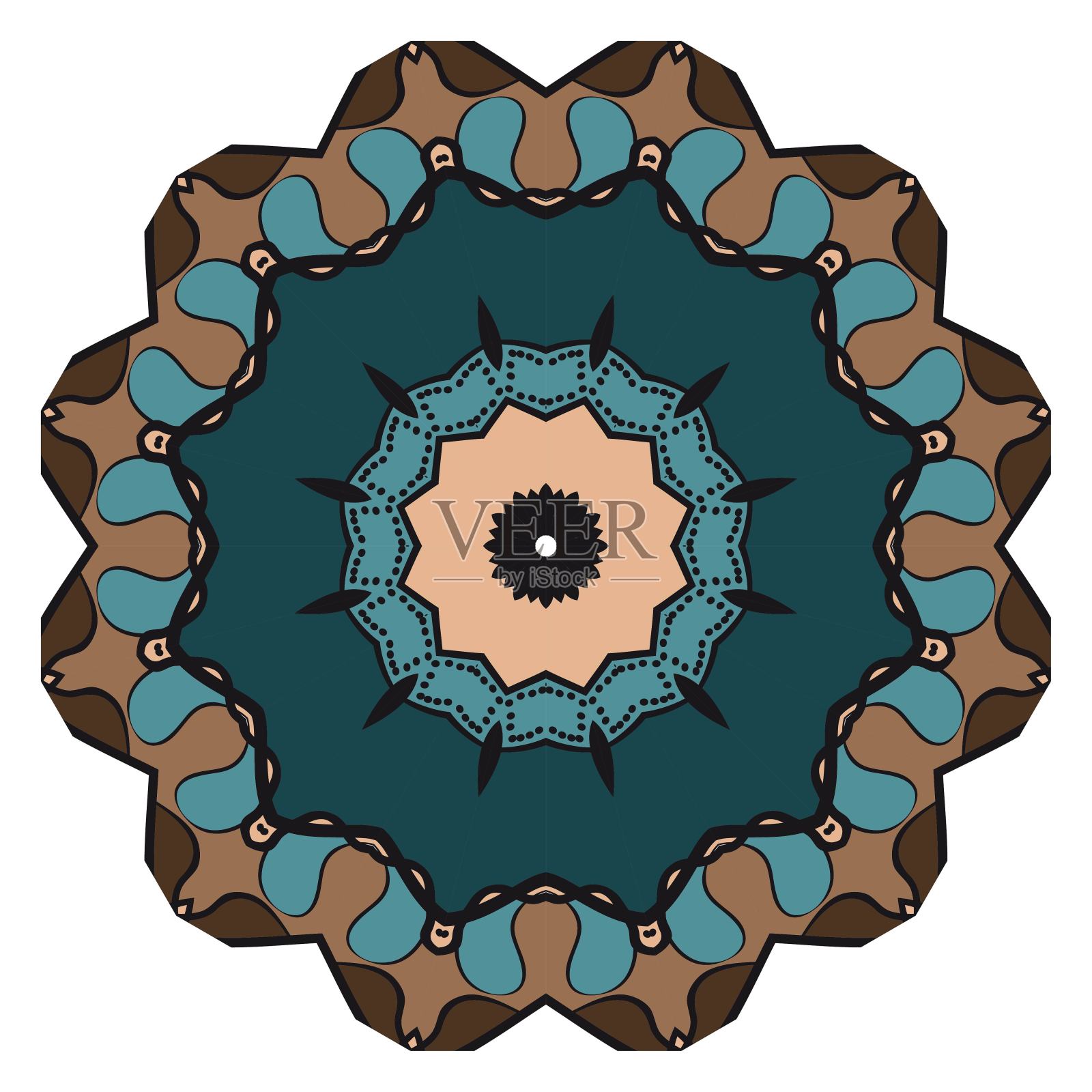 花卉几何图案与手绘曼荼罗。矢量插图。适用于布料、纺织品、大手帕、围巾、印花等。插画图片素材