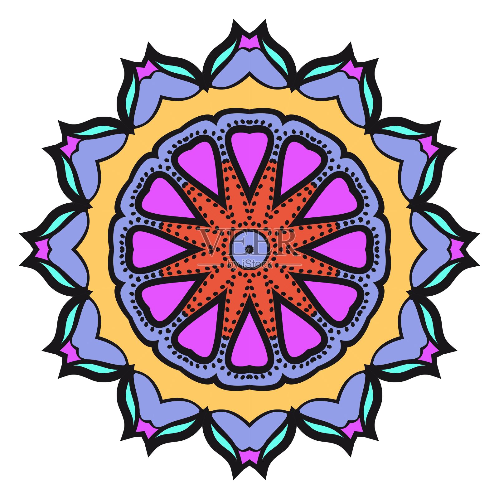 矢量曼荼罗，花卉曼荼罗。东方曼荼罗。古典装饰元素。矢量插图。这是超级矢量图。插画图片素材