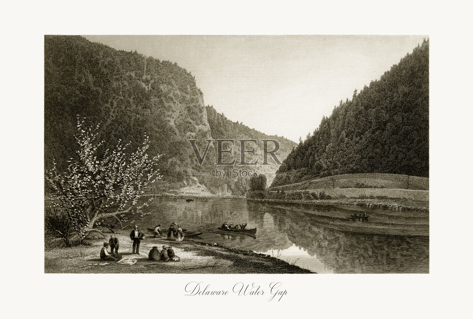 特拉华河水口，美国宾夕法尼亚州，美国维多利亚版画，1872年插画图片素材