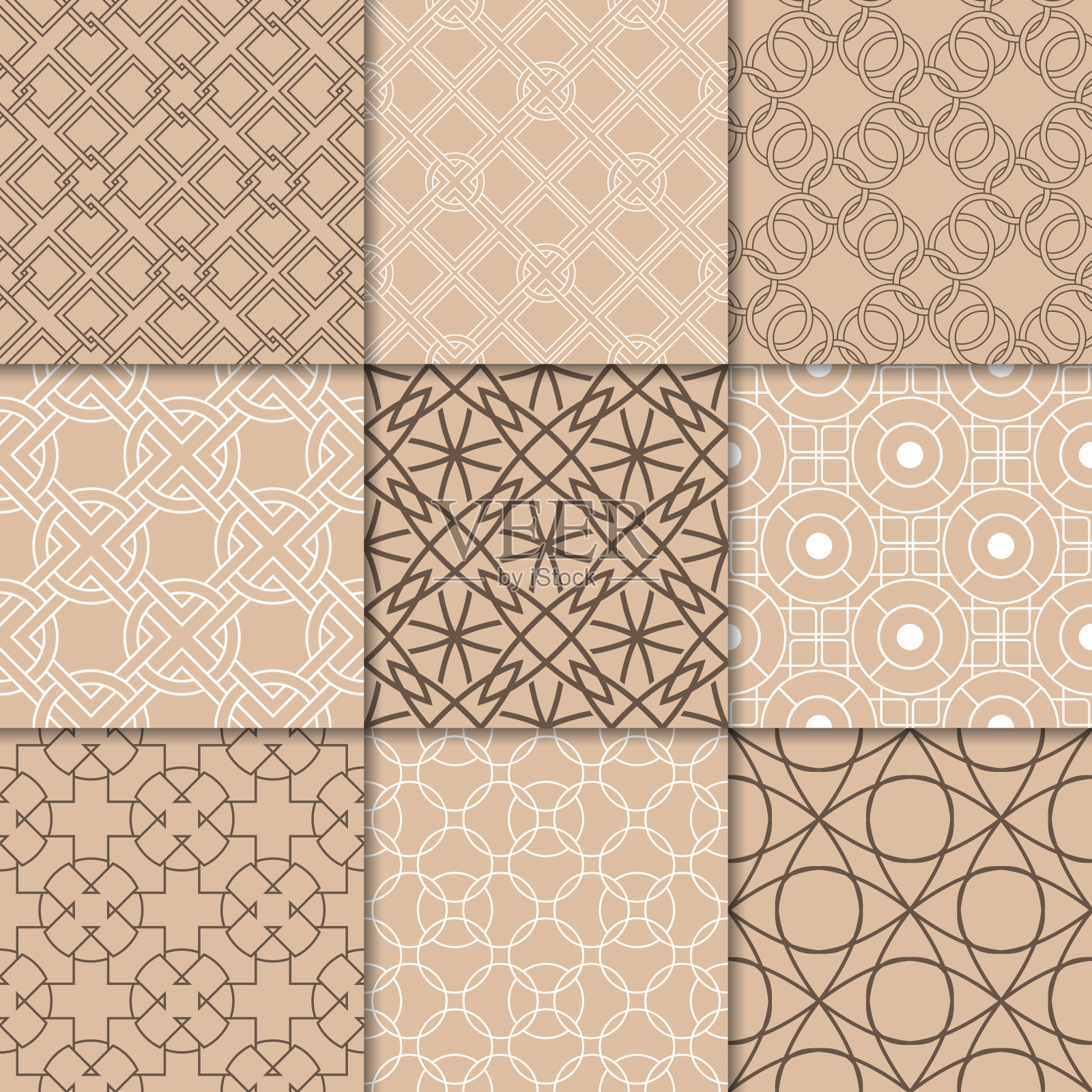 棕色米色几何饰品。无缝模式的集合插画图片素材