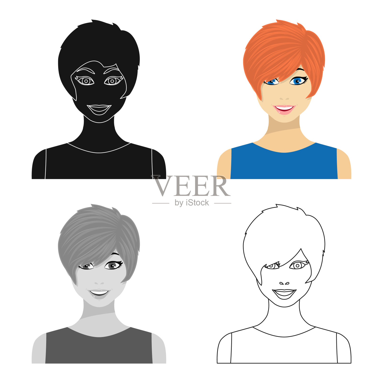 读头妇女图标在卡通风格孤立的白色背景。女人符号股票矢量网页插图。插画图片素材