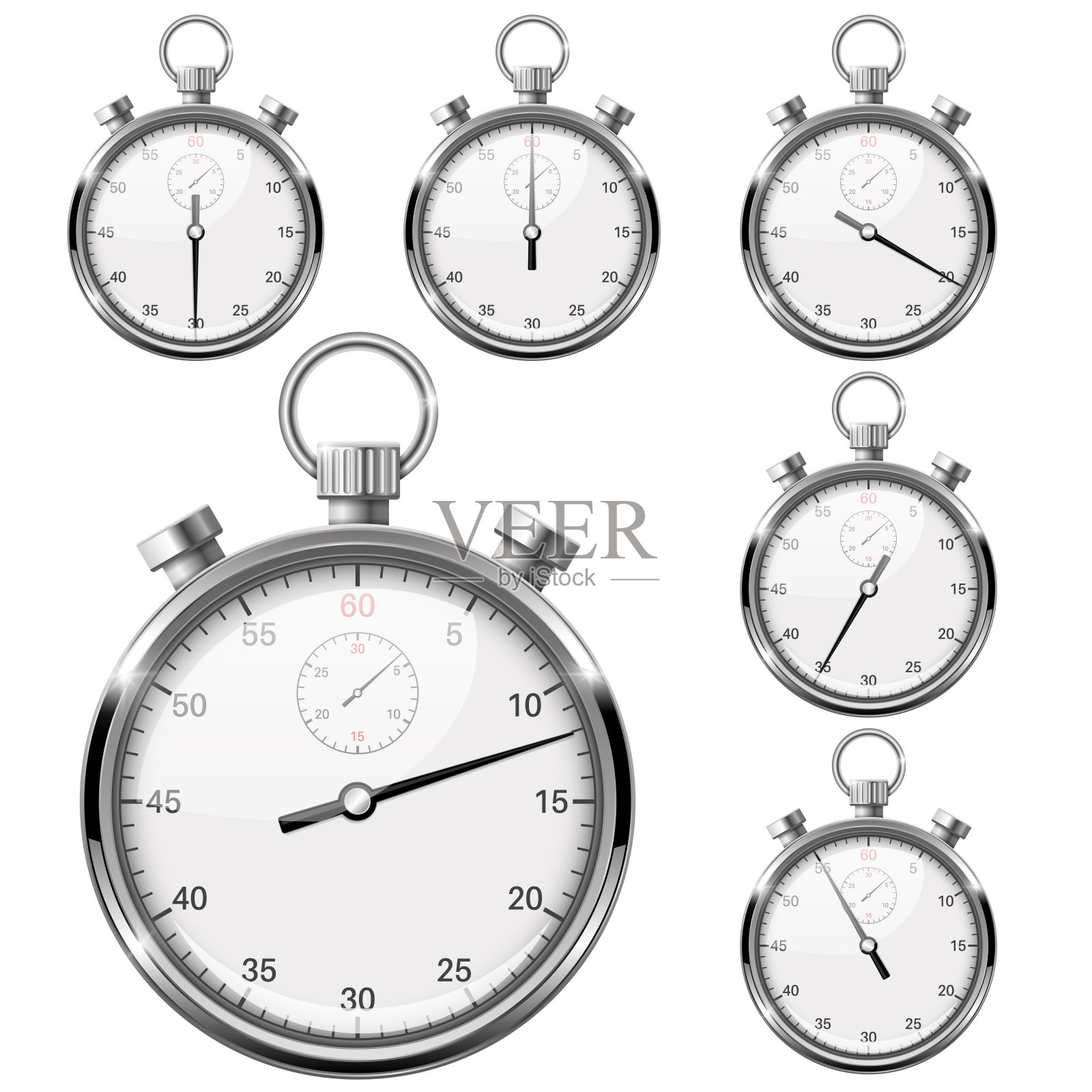 秒表。收集金属手表与顶部按钮插画图片素材