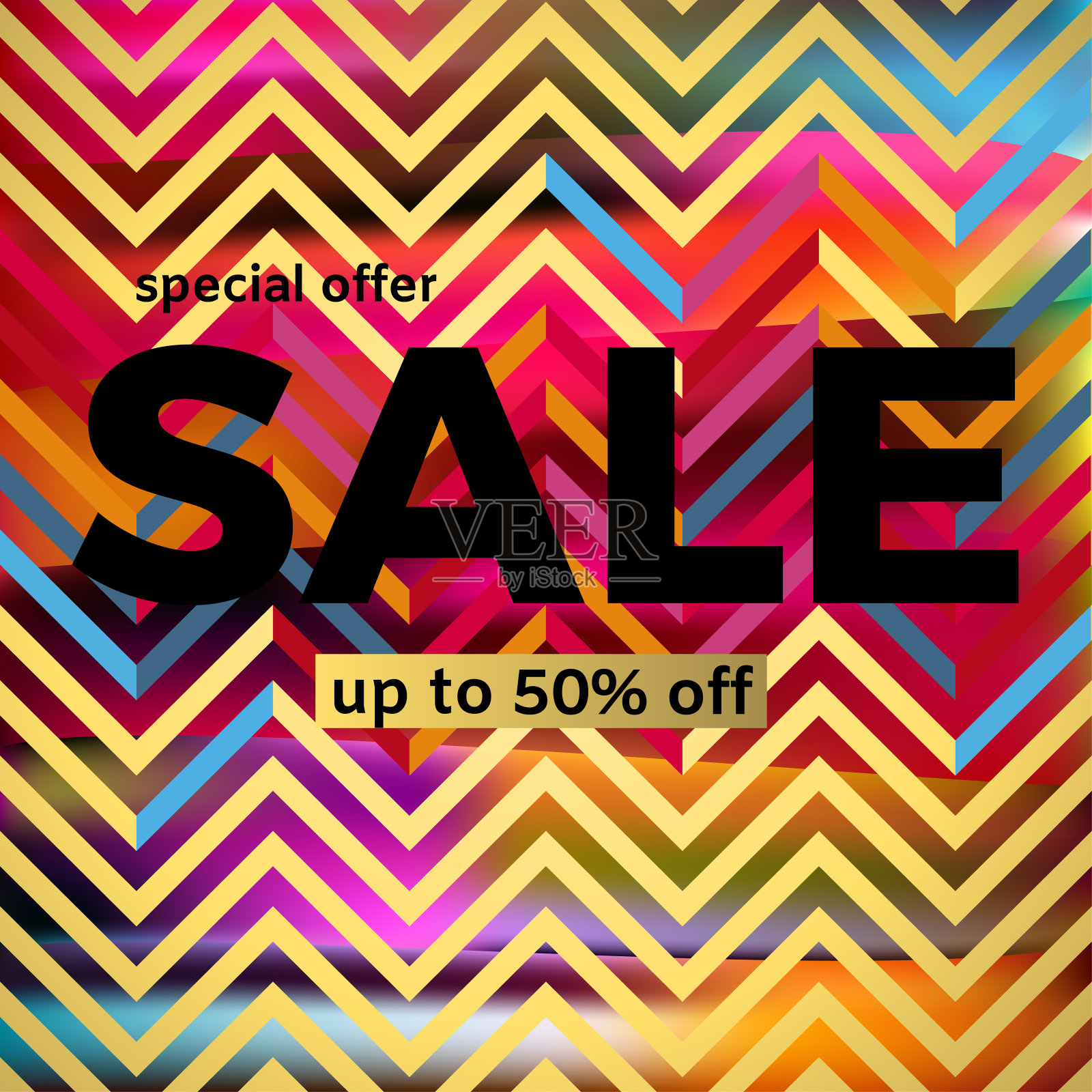 出售。折扣。五彩缤纷的背景。马特里。明亮。条。黄金。购物。公告。广告。矢量插图。锯齿形。设计元素图片