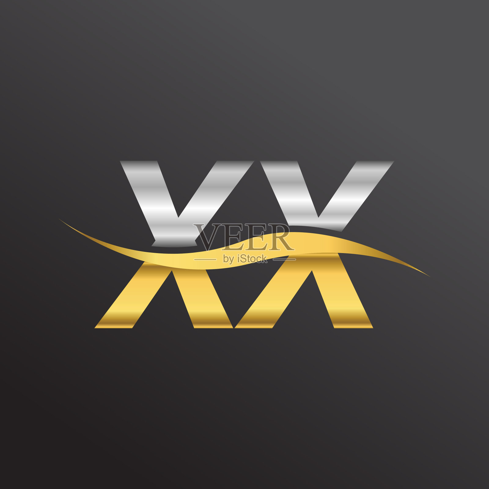 公司名称的首字母标识，金色和银色的勾形设计。插画图片素材