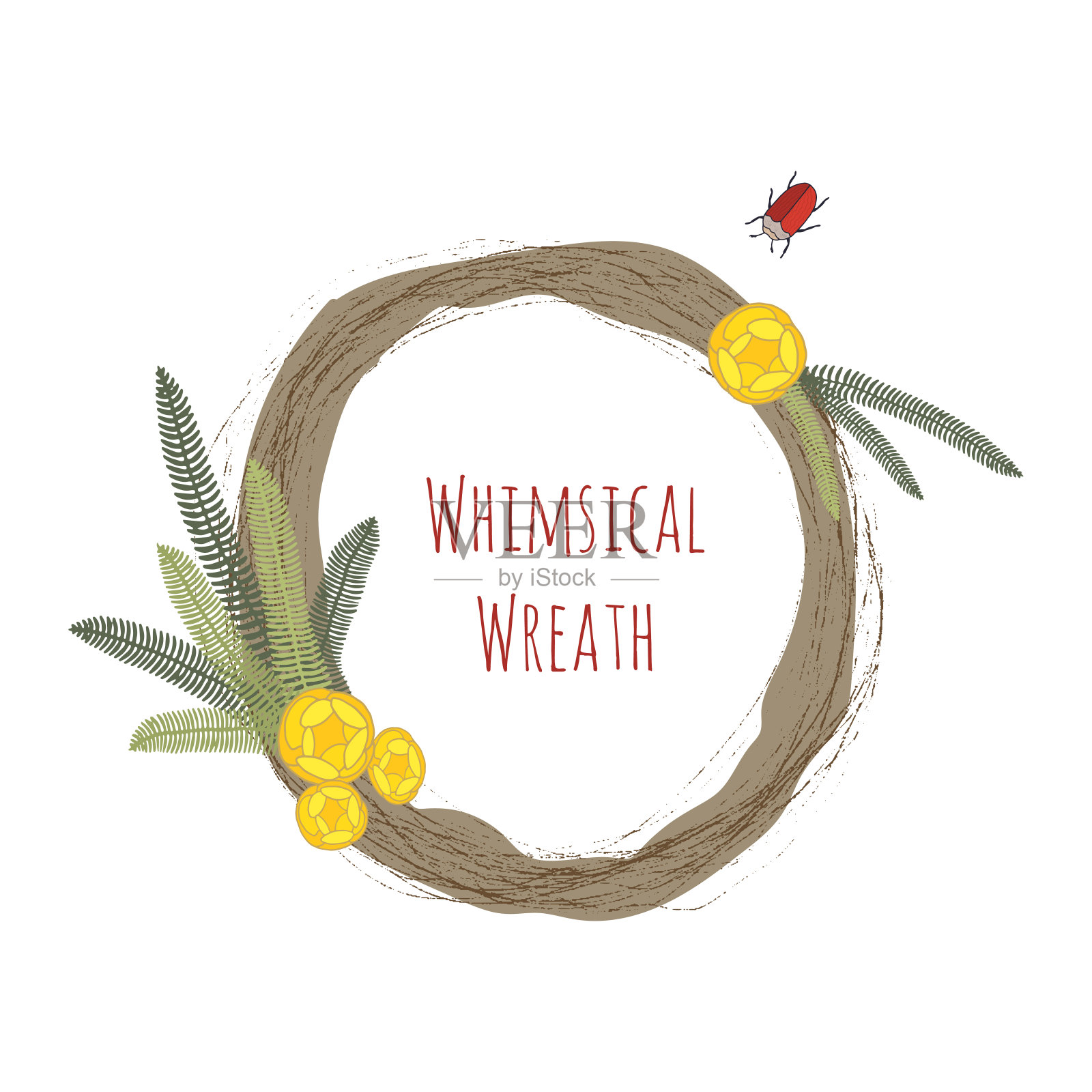 有花和虫子的异想天开的婚礼花环插画图片素材