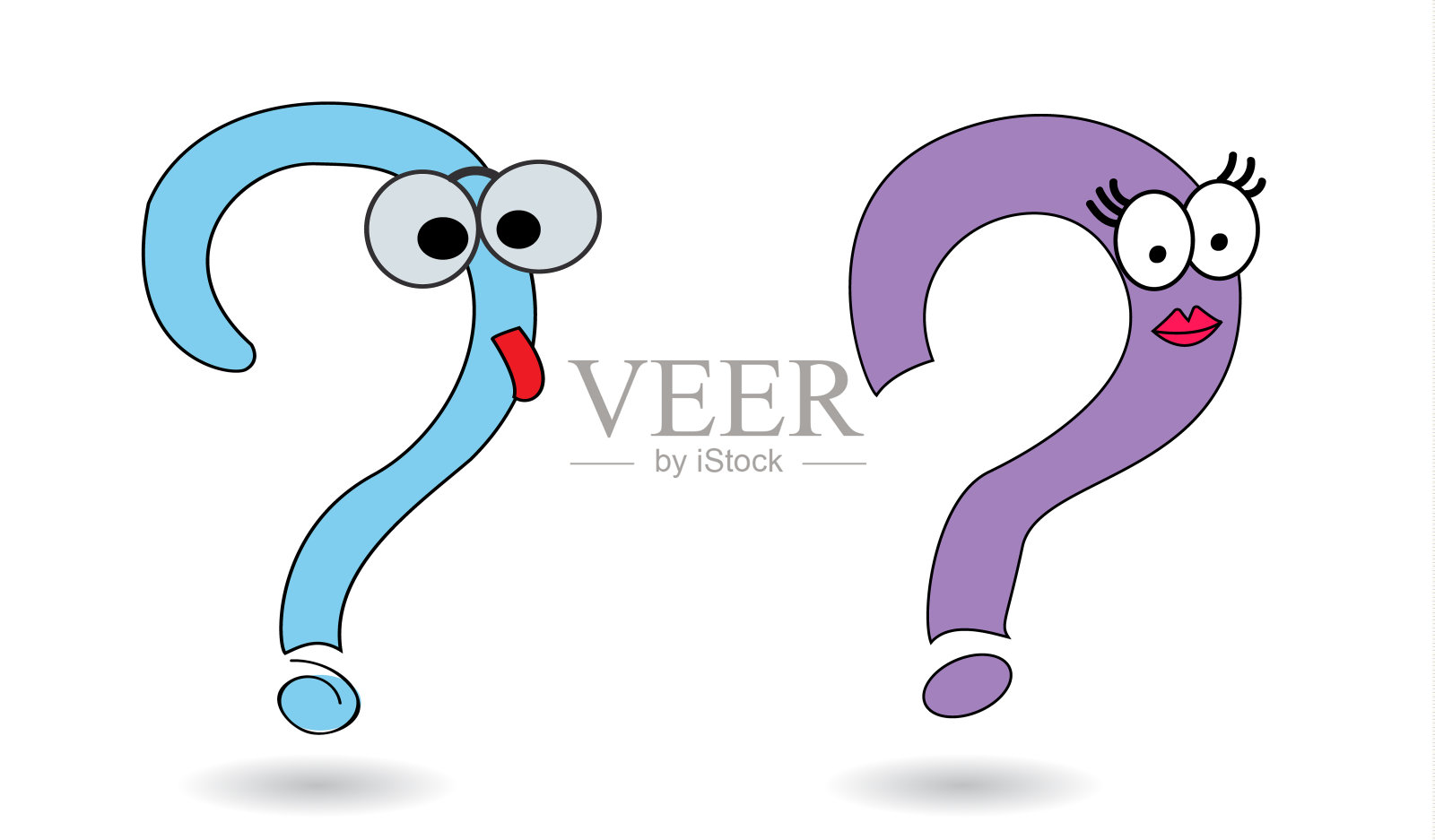 一套矢量插图的问号。设计学校明信片。不同表情的表情符号。插画图片素材