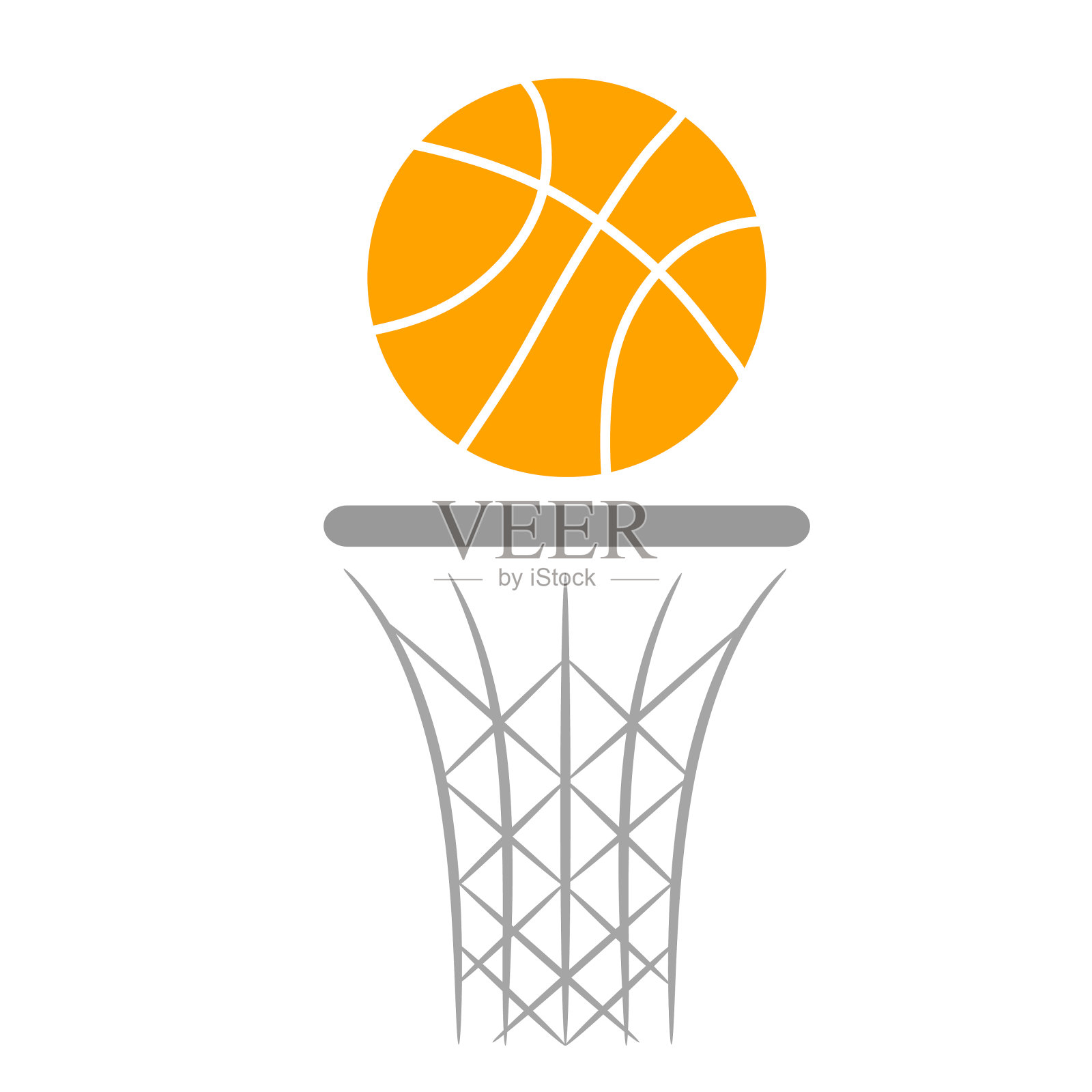 橙色篮球图标平面设计，股票矢量插图插画图片素材