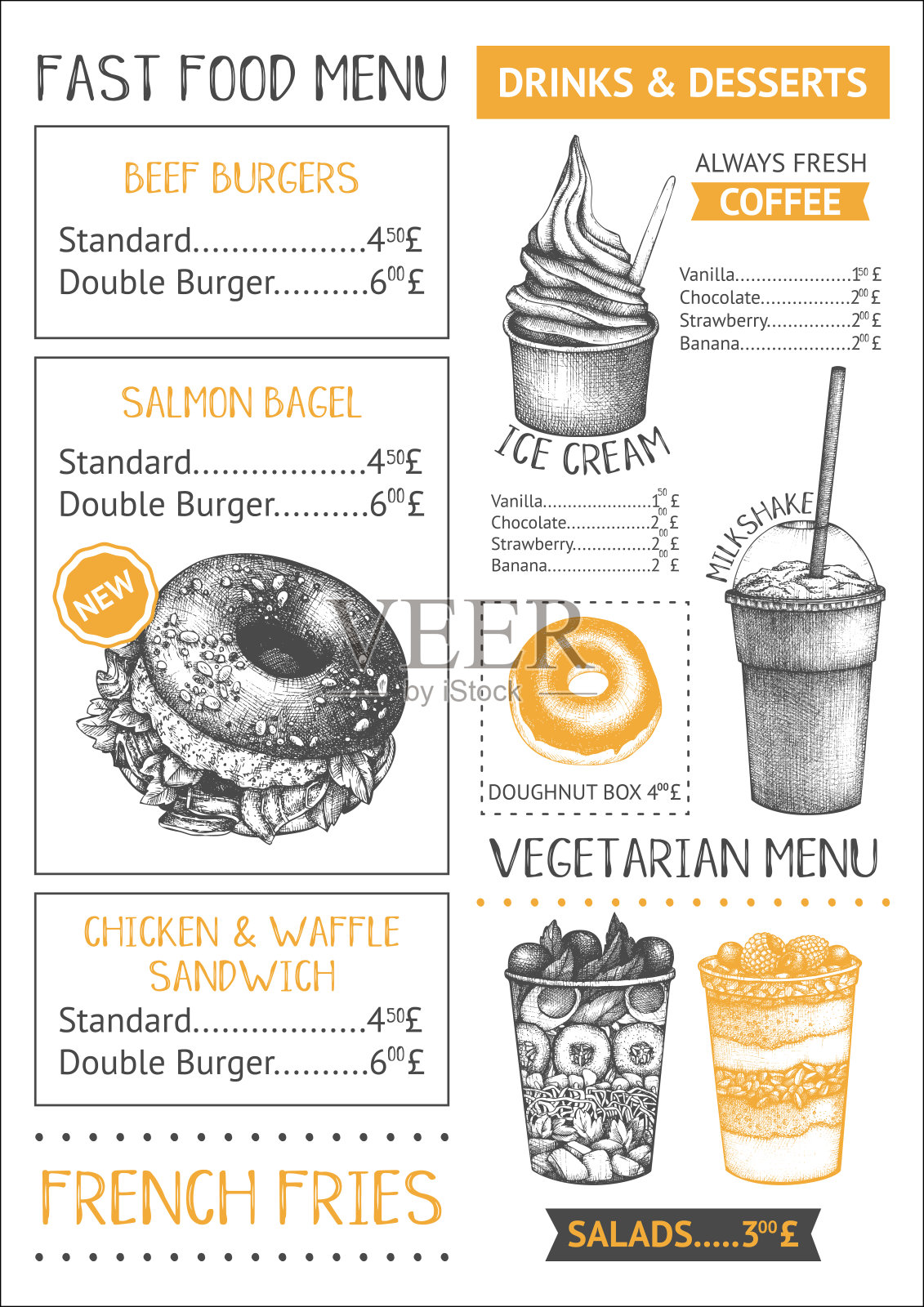 快餐菜单设计模板插画图片素材