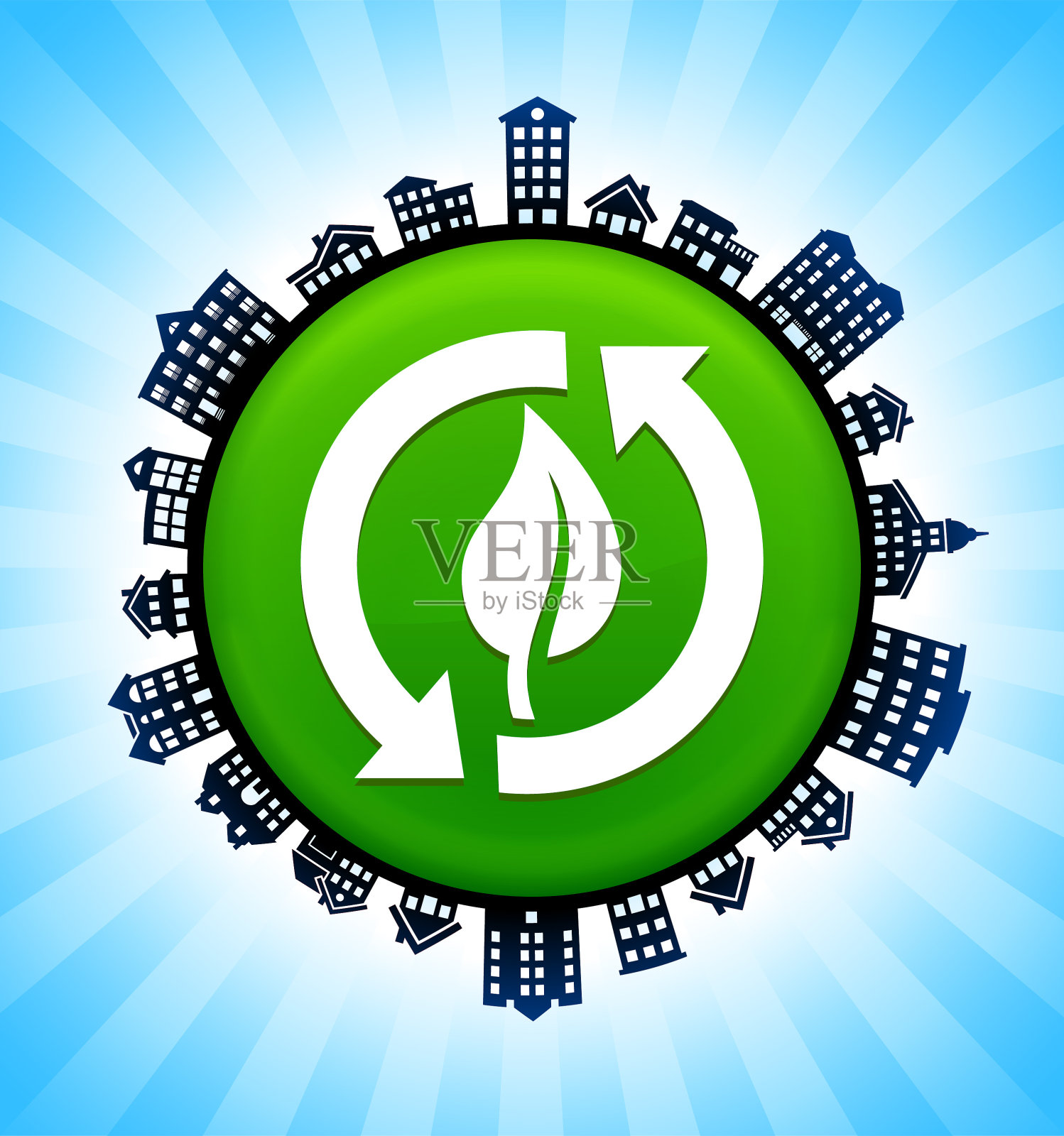 乡村城市天际线背景上的叶子回收插画图片素材