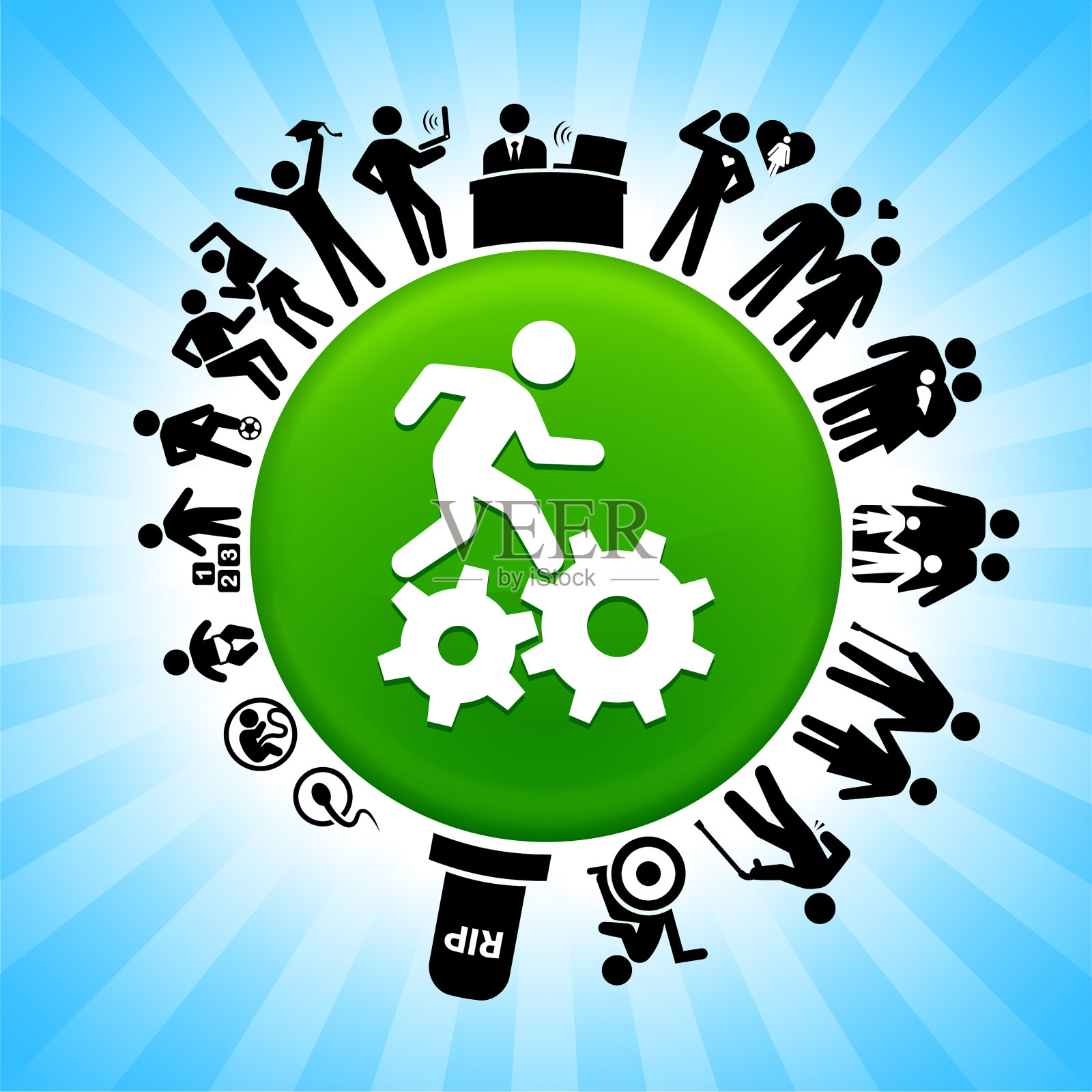 简笔画攀爬齿轮生命周期阶段的生活背景插画图片素材