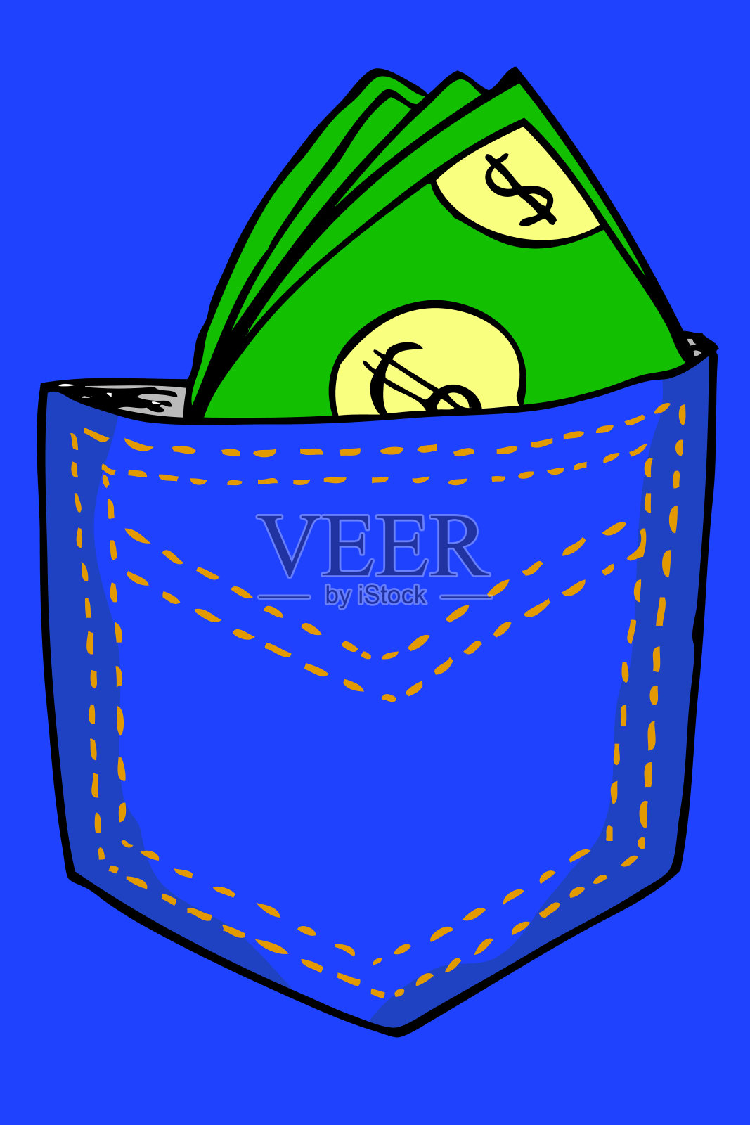 手绘后口袋里的钱插画图片素材