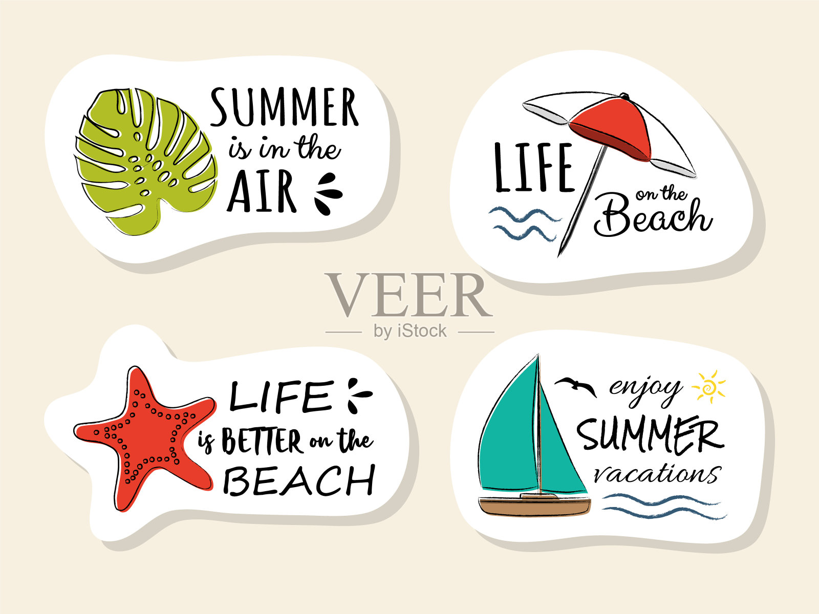 色彩缤纷的夏季图标集合。向量。设计元素图片