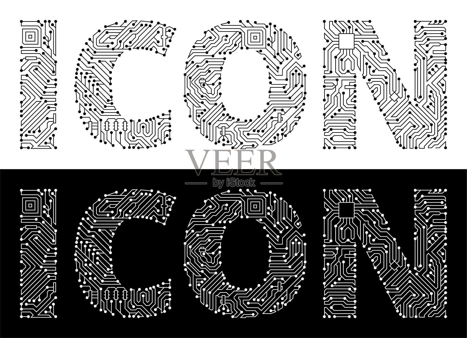 图标在黑色和白色电路板字体插画图片素材