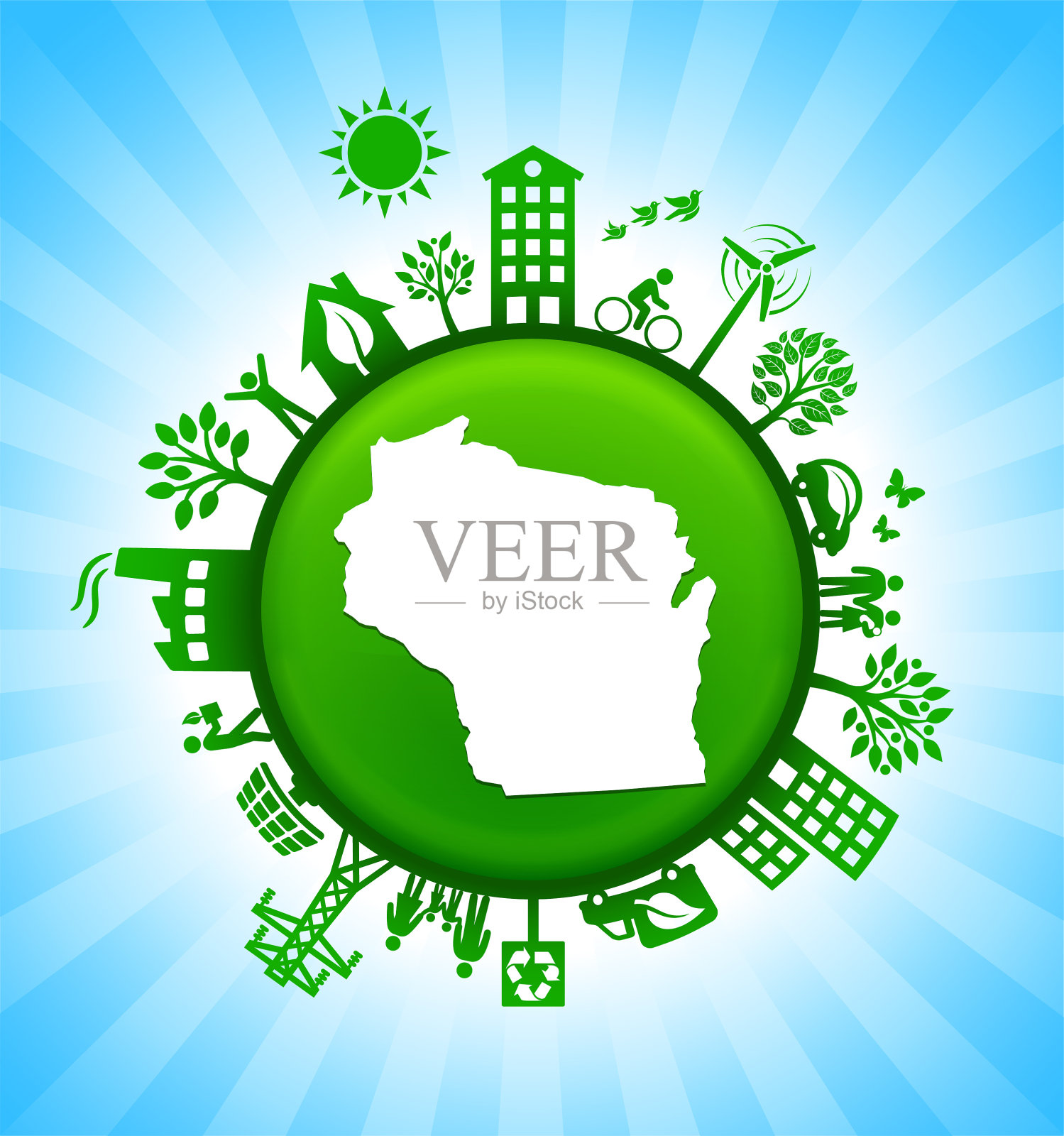 威斯康辛州地图绿色环境保护矢量背景插画图片素材