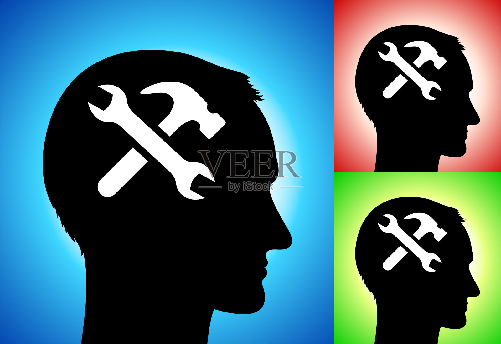 面轮廓上的扳手和锤工具插画图片素材