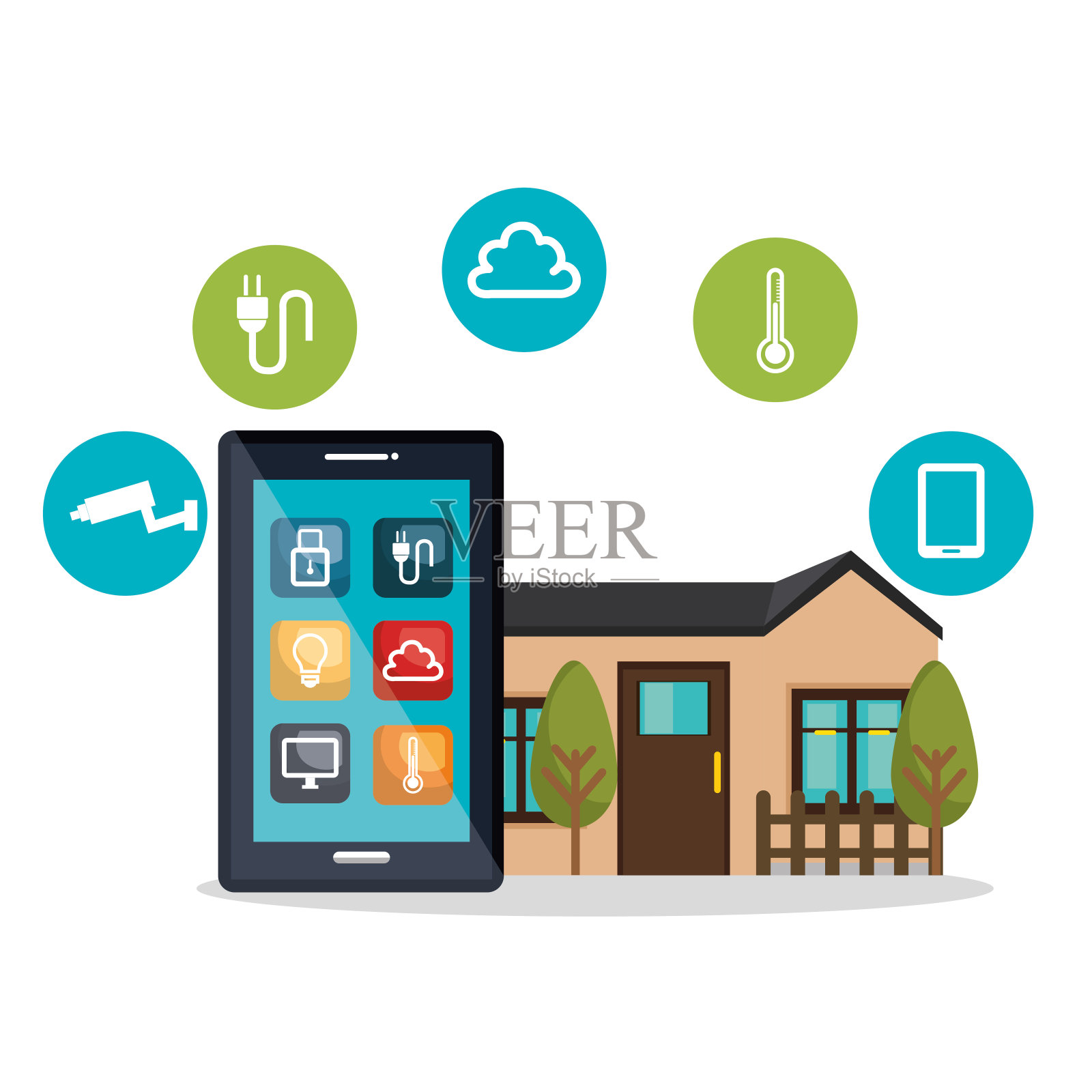 智能手机控制智能家居插画图片素材