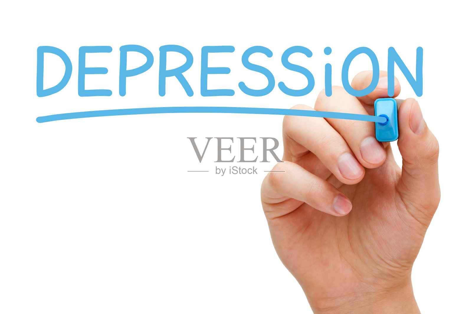 蓝色记号笔手写抑郁症照片摄影图片