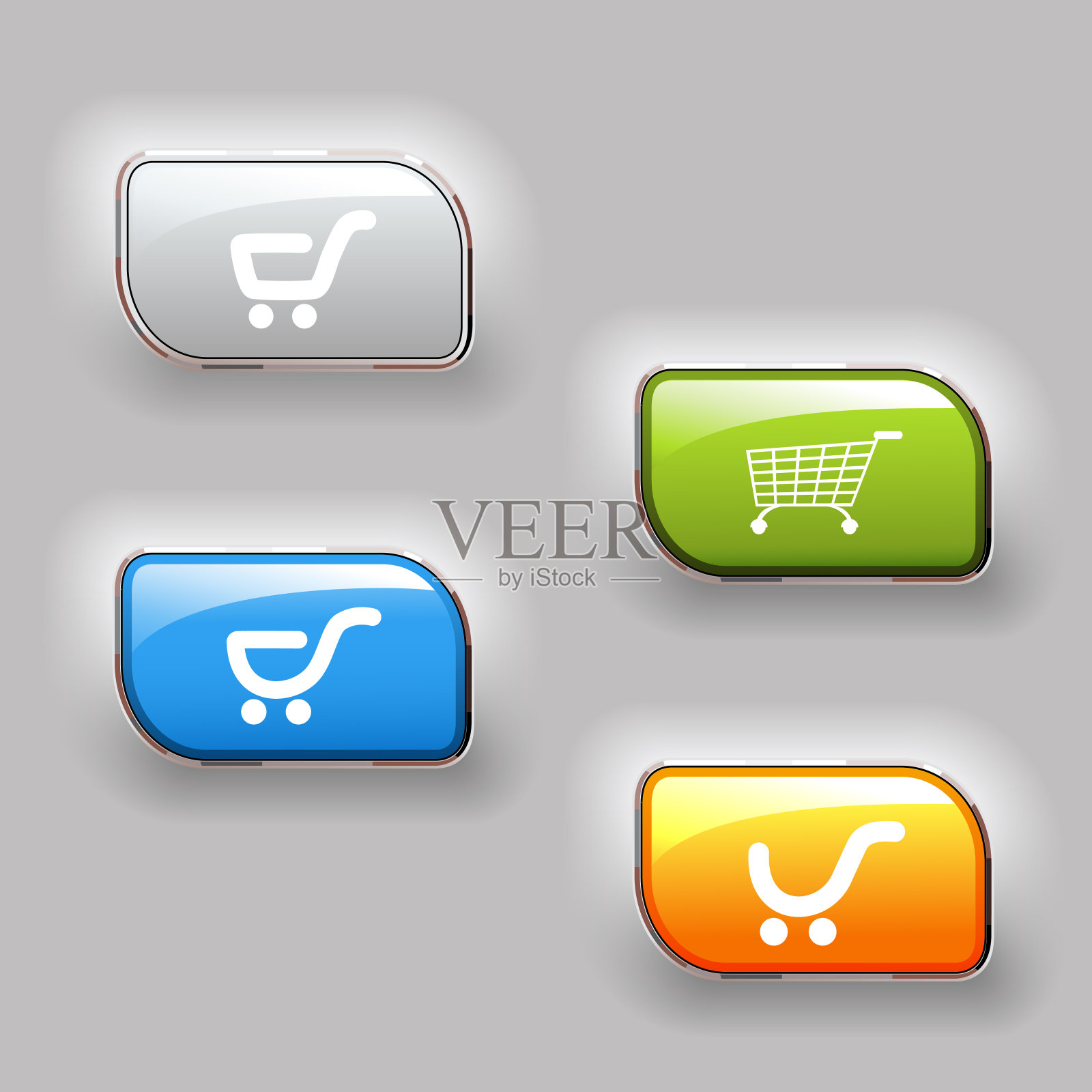 向量简单的购物车，手推车与按钮，指针在白色背景，项目，标签插画图片素材