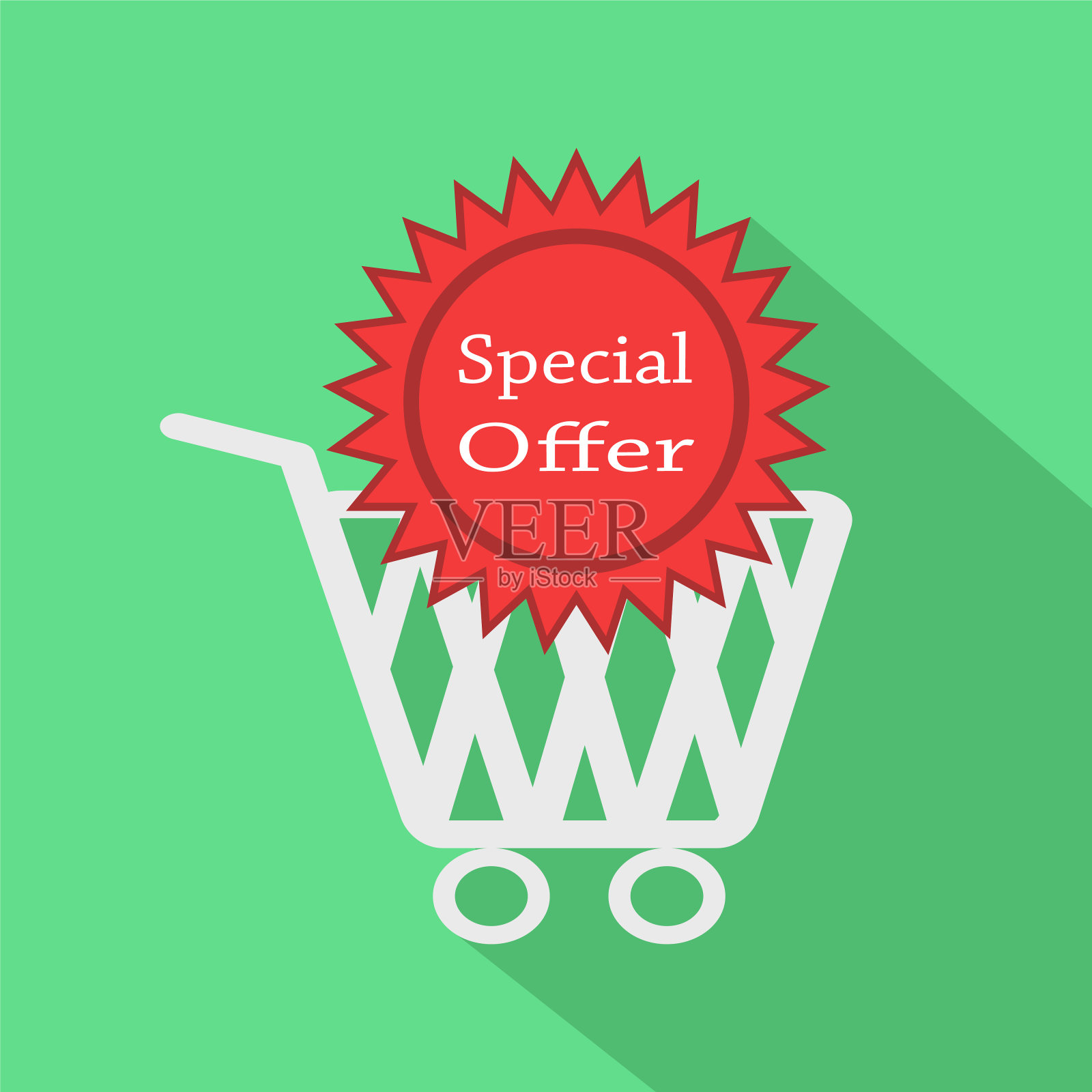 特别优惠标签和购买篮设计，股票矢量插图设计元素图片