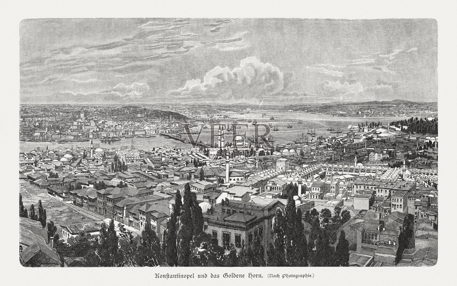 伊斯坦布尔和土耳其的金角，木刻，1897年出版照片摄影图片