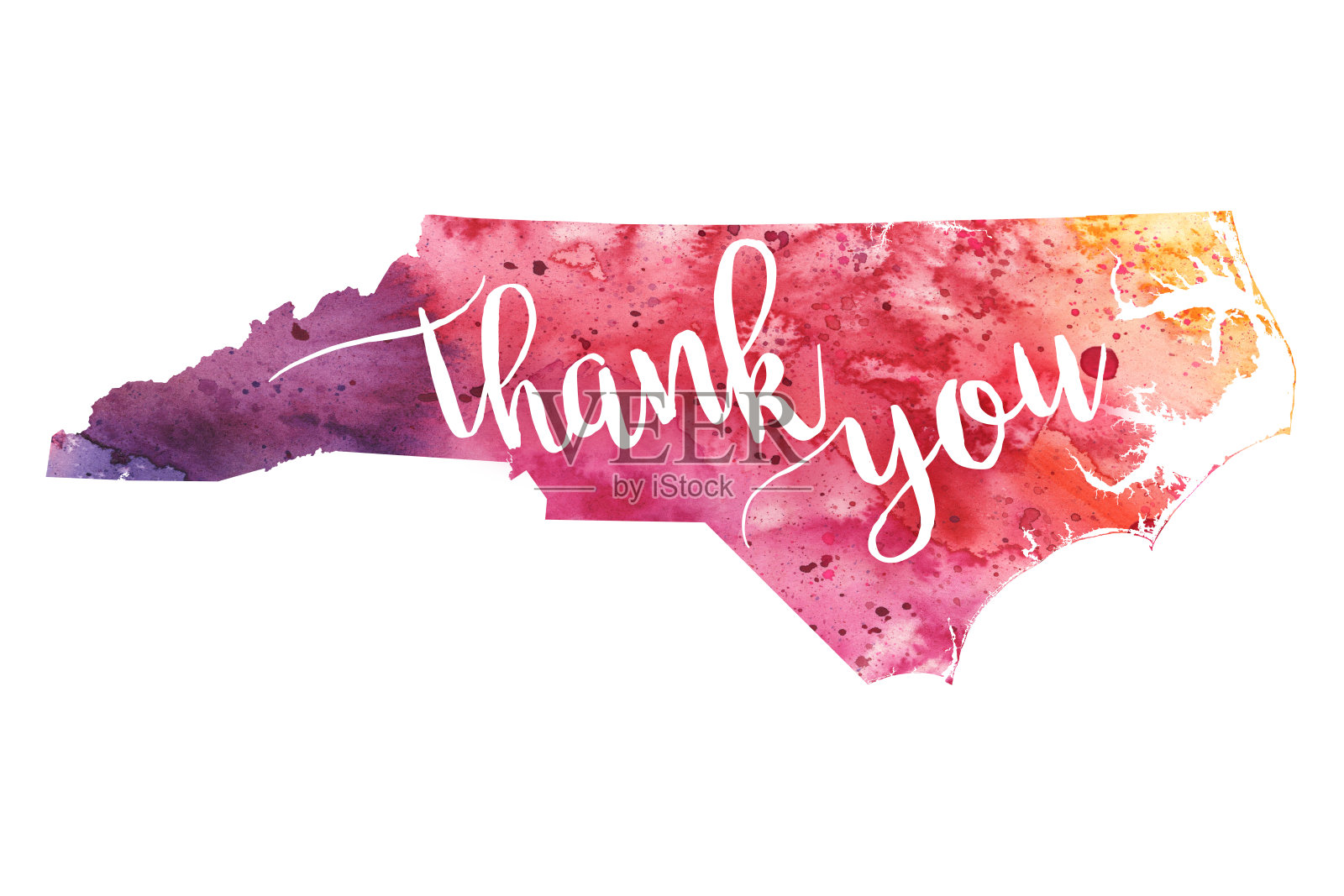 北卡罗来纳州谢谢你栅格水彩地图插画图片素材