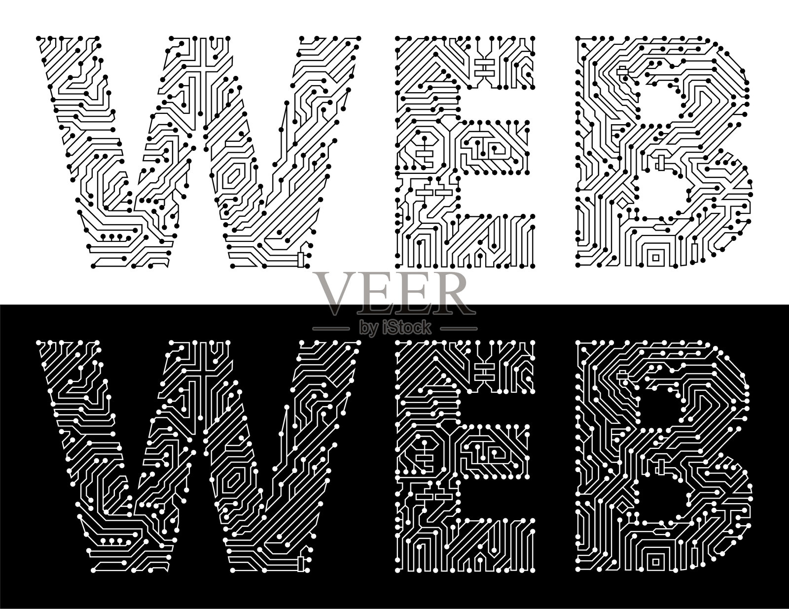 网页在黑色和白色电路板字体插画图片素材